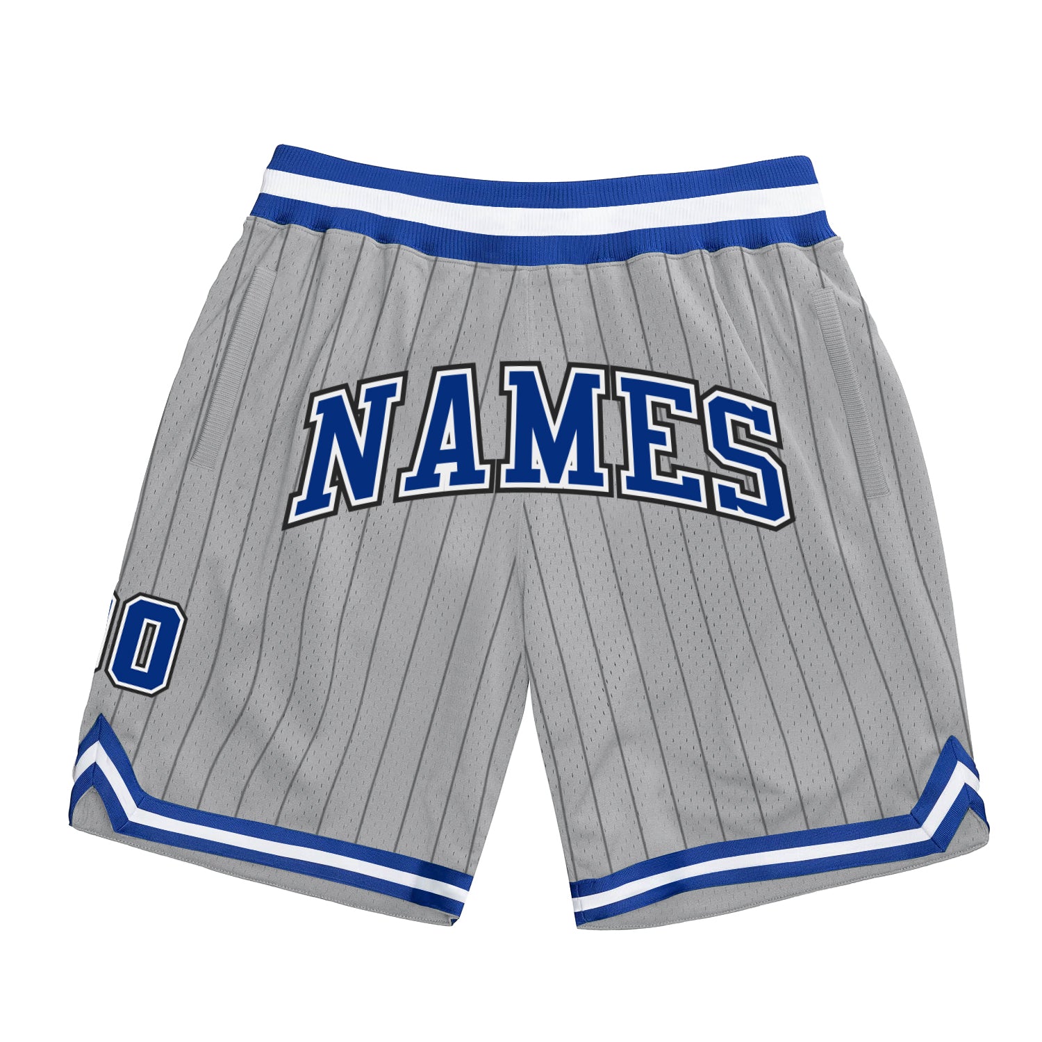 Custom Silver Gray Black Pinstripe Royal-White Authentic Basketball Shorts