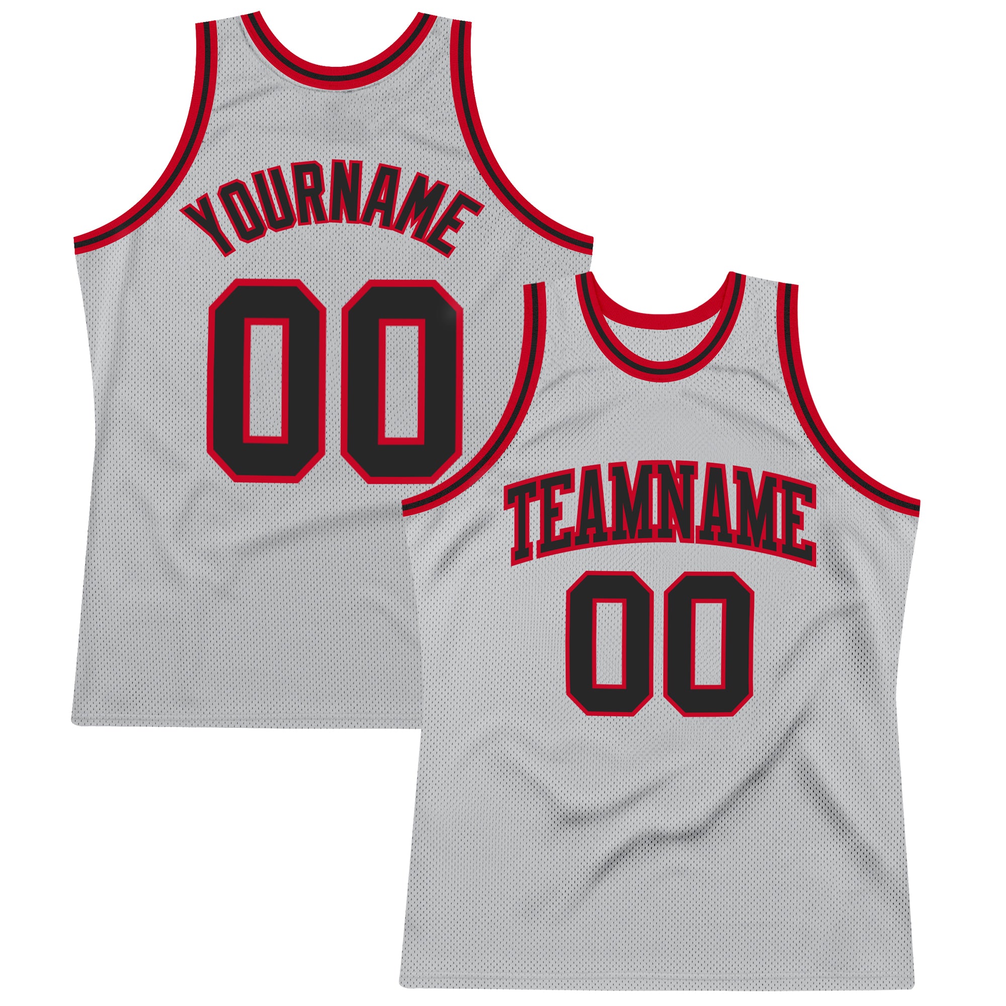 Custom Silver Gray Black-Red Authentic Throwback Basketball Jersey