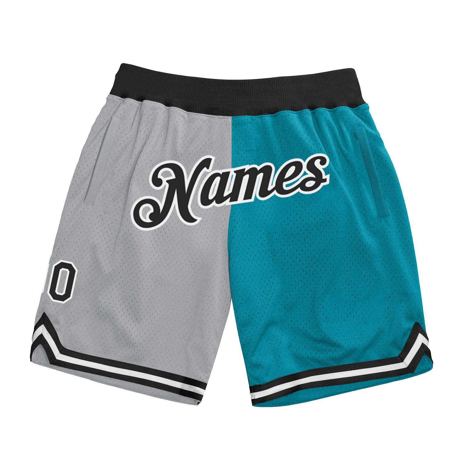 Custom Silver Gray Black-Teal Authentic Throwback Split Fashion Basketball Shorts