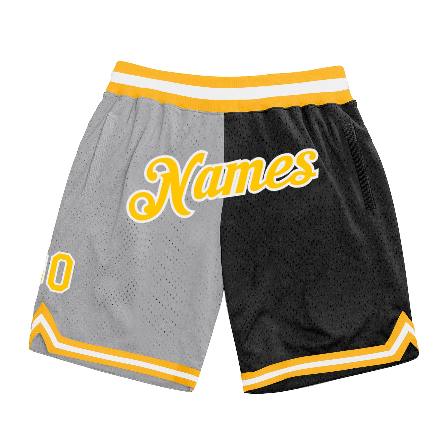 Custom Silver Gray Gold-Black Authentic Throwback Split Fashion Basketball Shorts