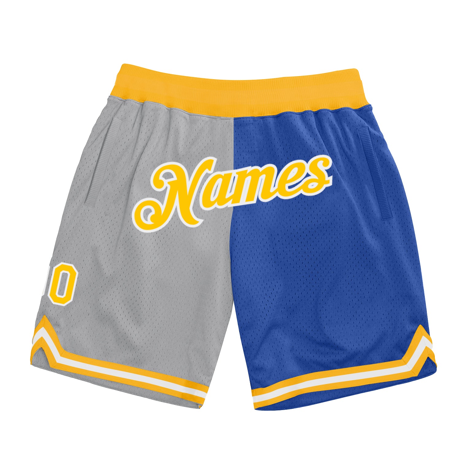 Custom Silver Gray Gold-Blue Authentic Throwback Split Fashion Basketball Shorts