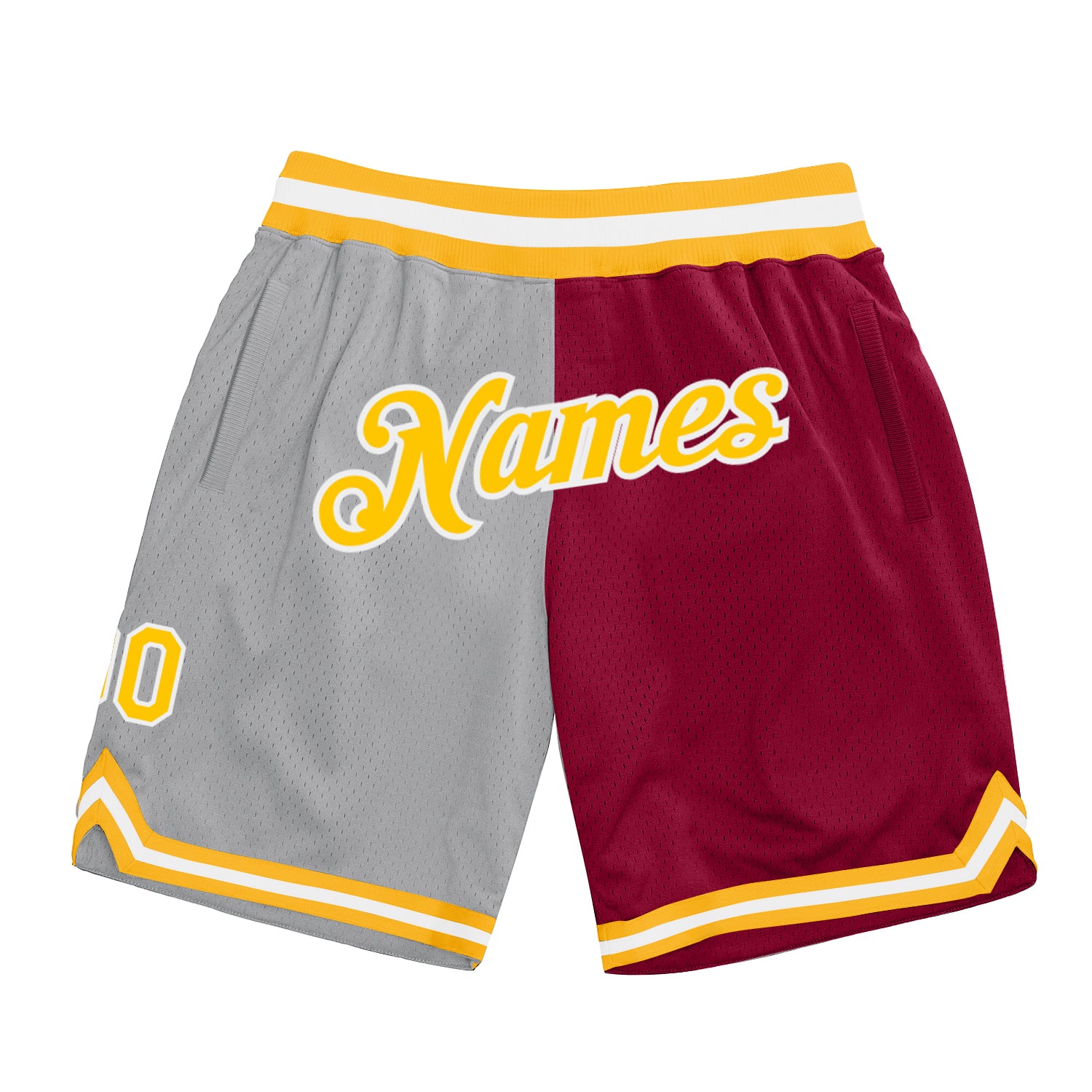 Custom Silver Gray Gold-Maroon Authentic Throwback Split Fashion Basketball Shorts