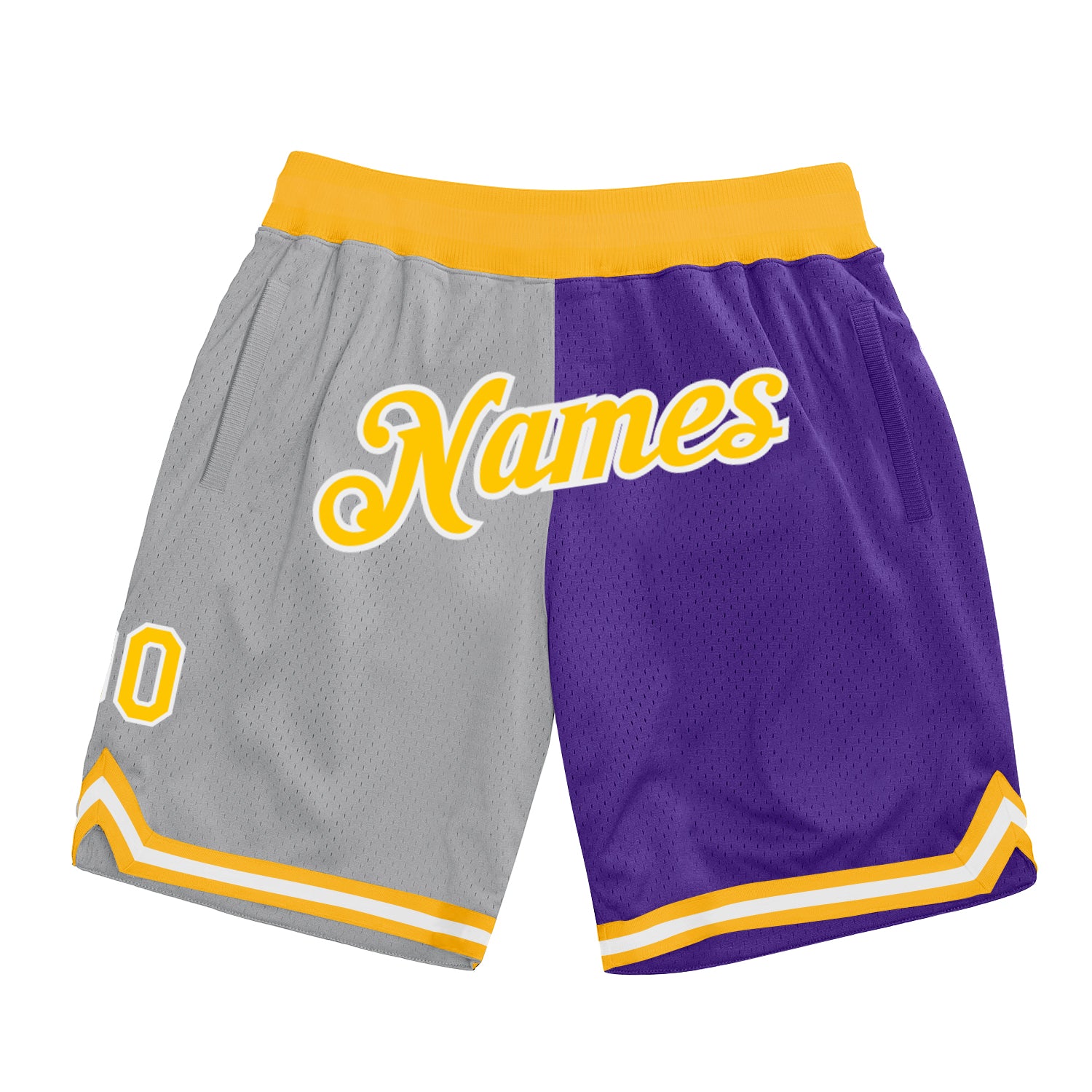 Custom Silver Gray Gold-Purple Authentic Throwback Split Fashion Basketball Shorts