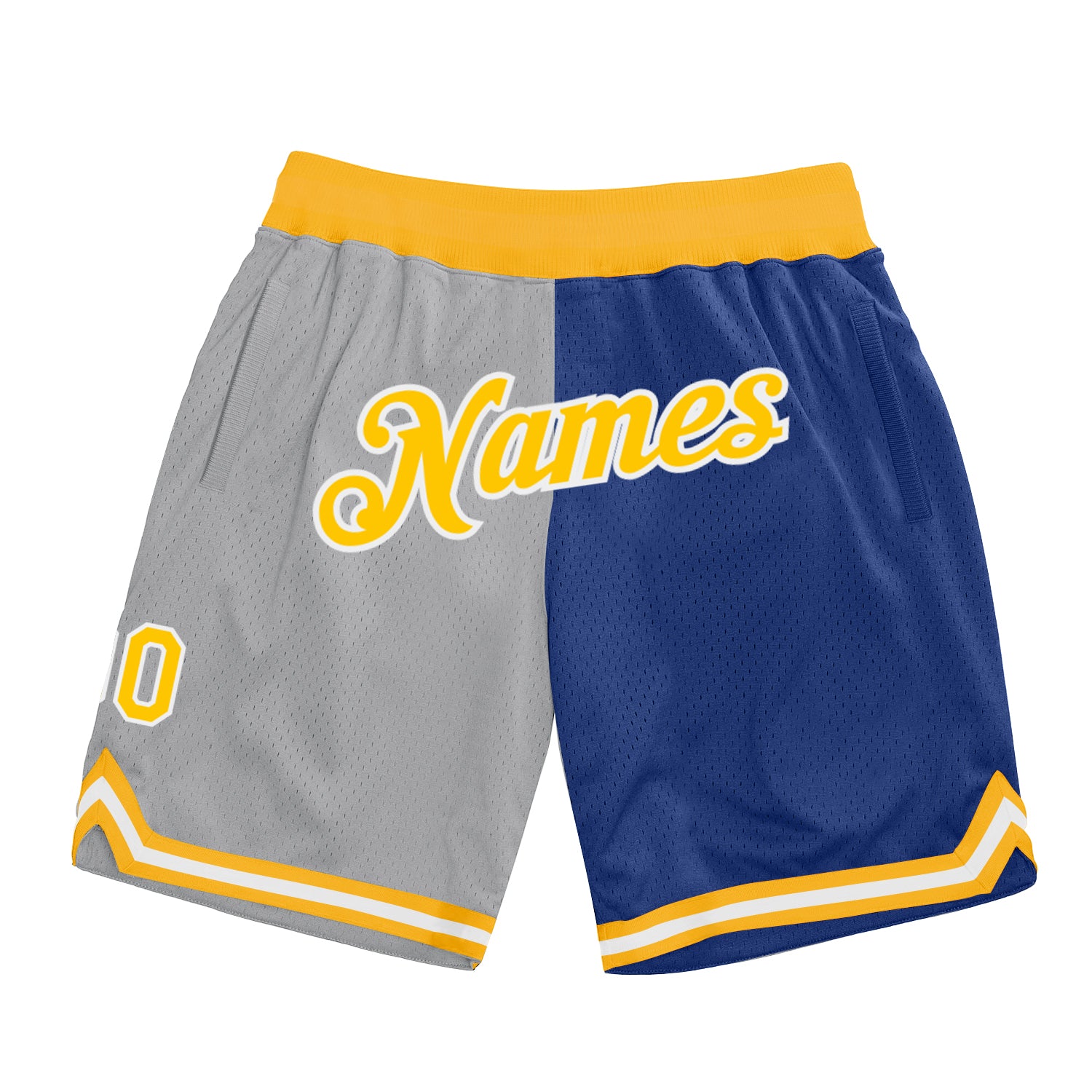 Custom Silver Gray Gold-Royal Authentic Throwback Split Fashion Basketball Shorts