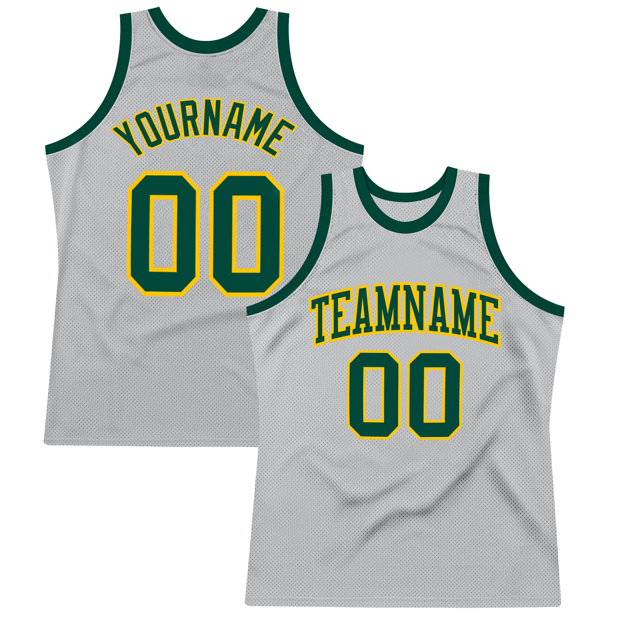 Custom Silver Gray Green-Gold Authentic Throwback Basketball Jersey