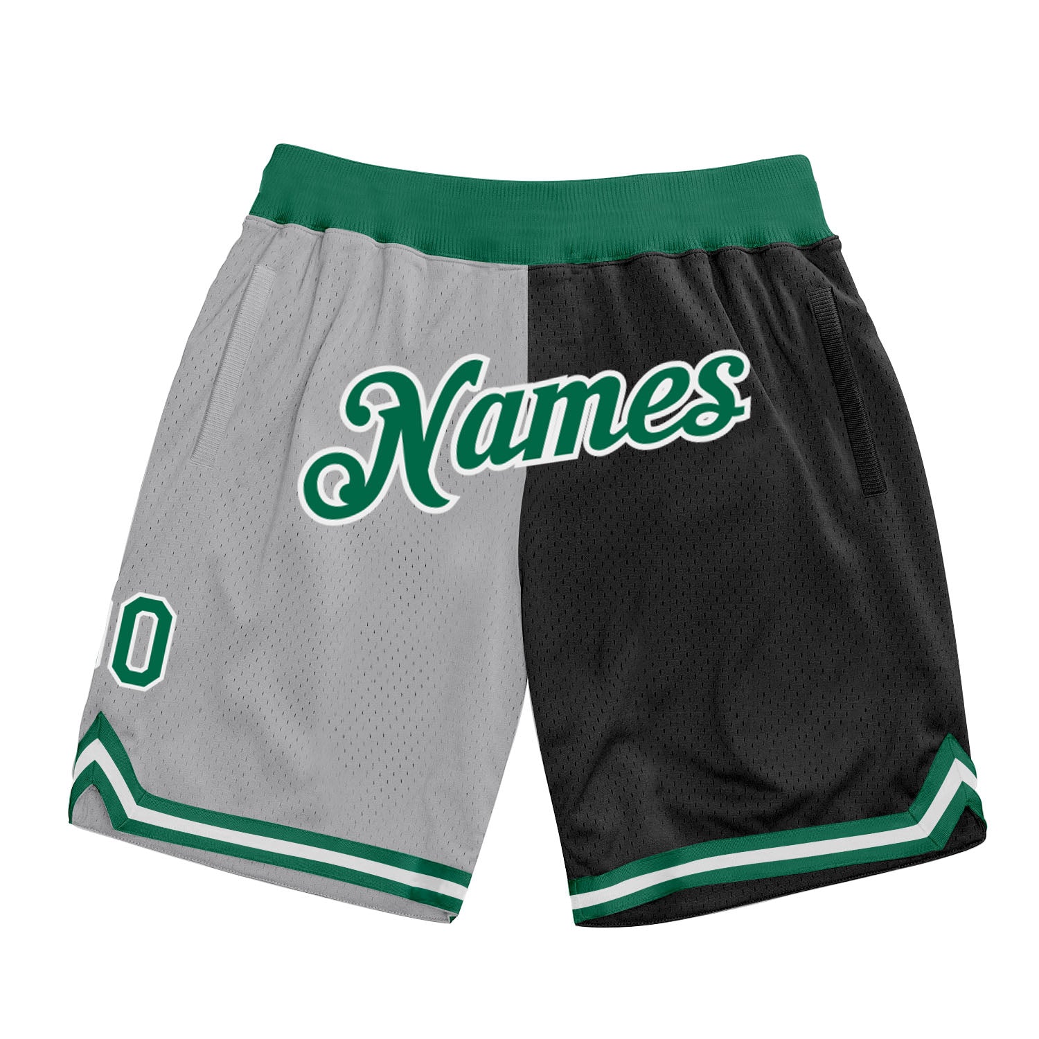 Custom Silver Gray Kelly Green-Black Authentic Throwback Split Fashion Basketball Shorts