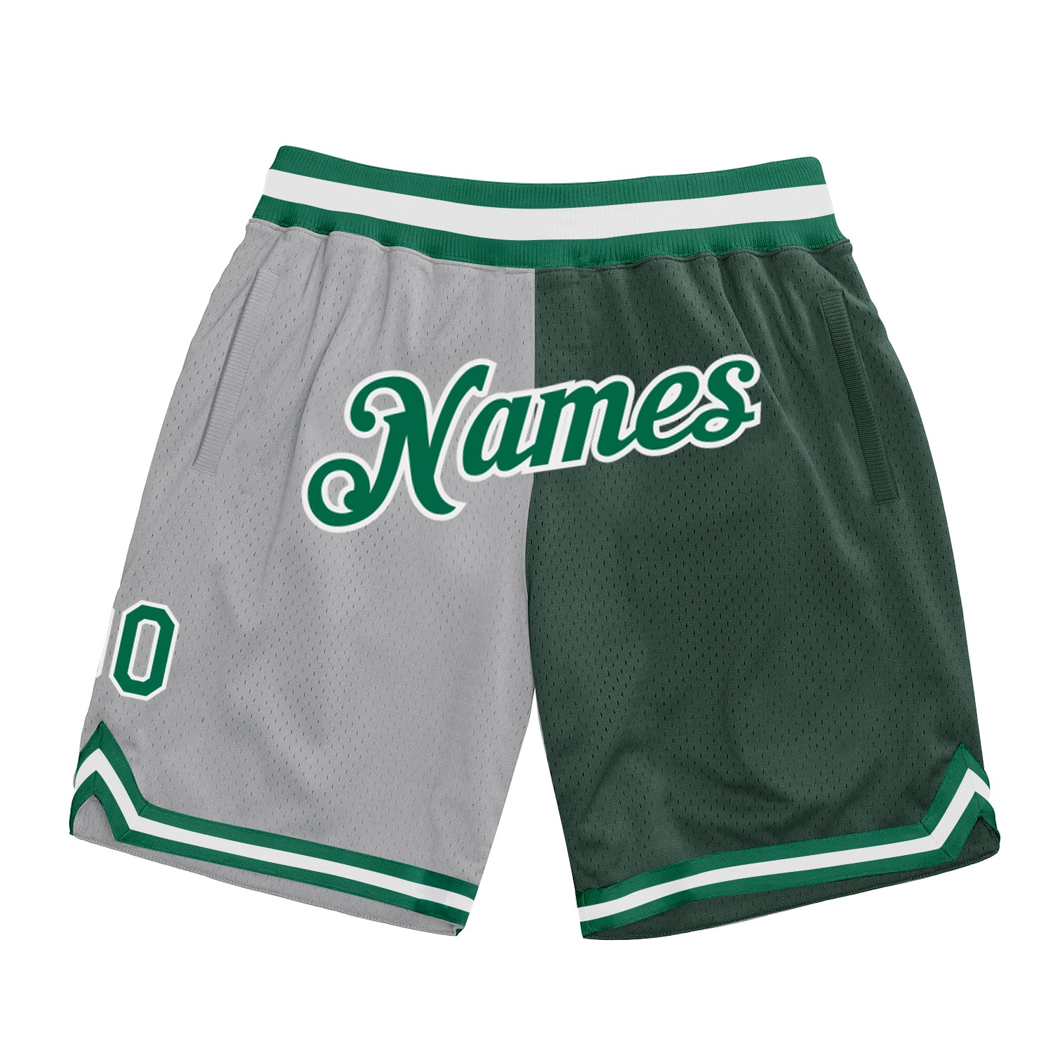 Custom Silver Gray Kelly Green-Hunter Green Authentic Throwback Split Fashion Basketball Shorts