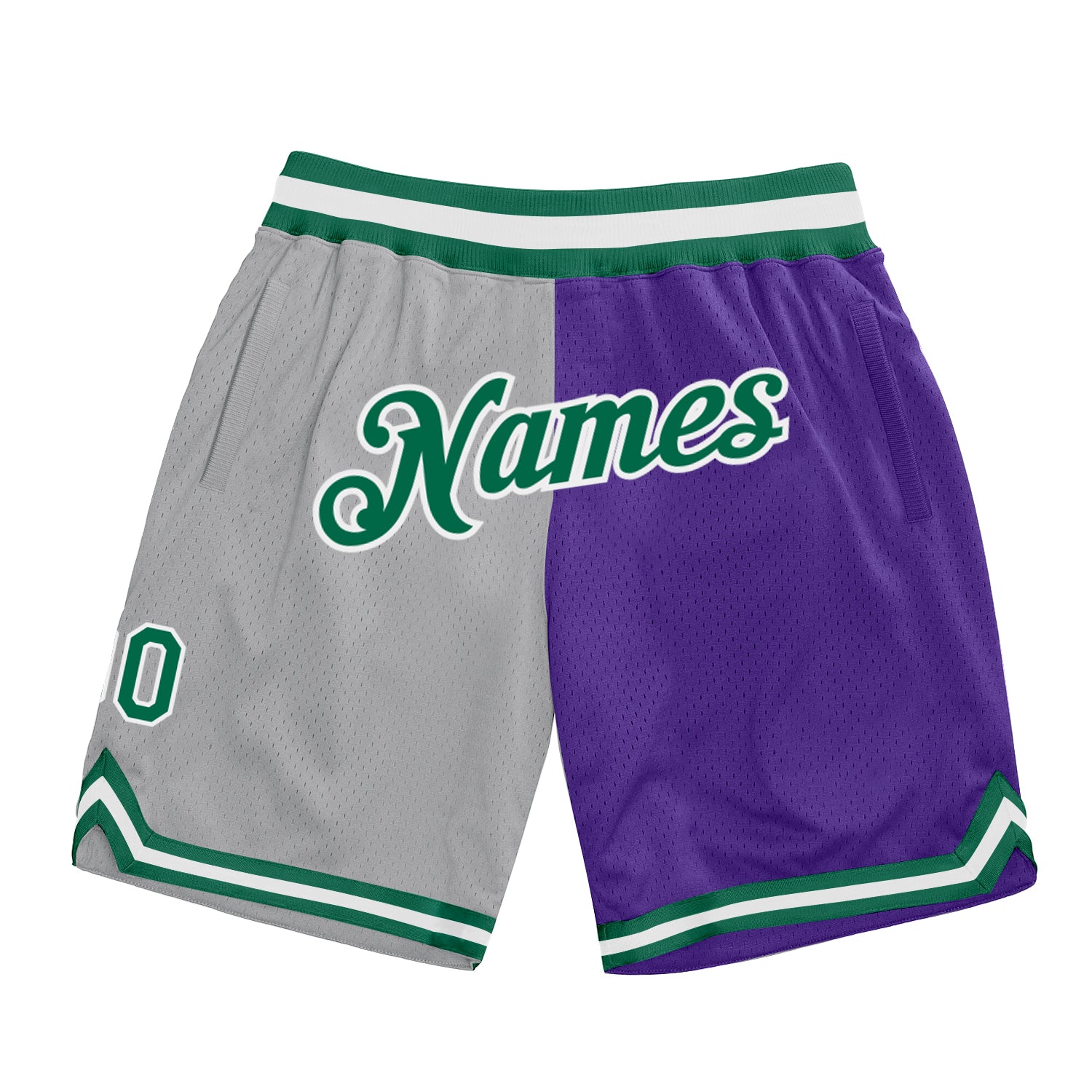 Custom Silver Gray Kelly Green-Purple Authentic Throwback Split Fashion Basketball Shorts