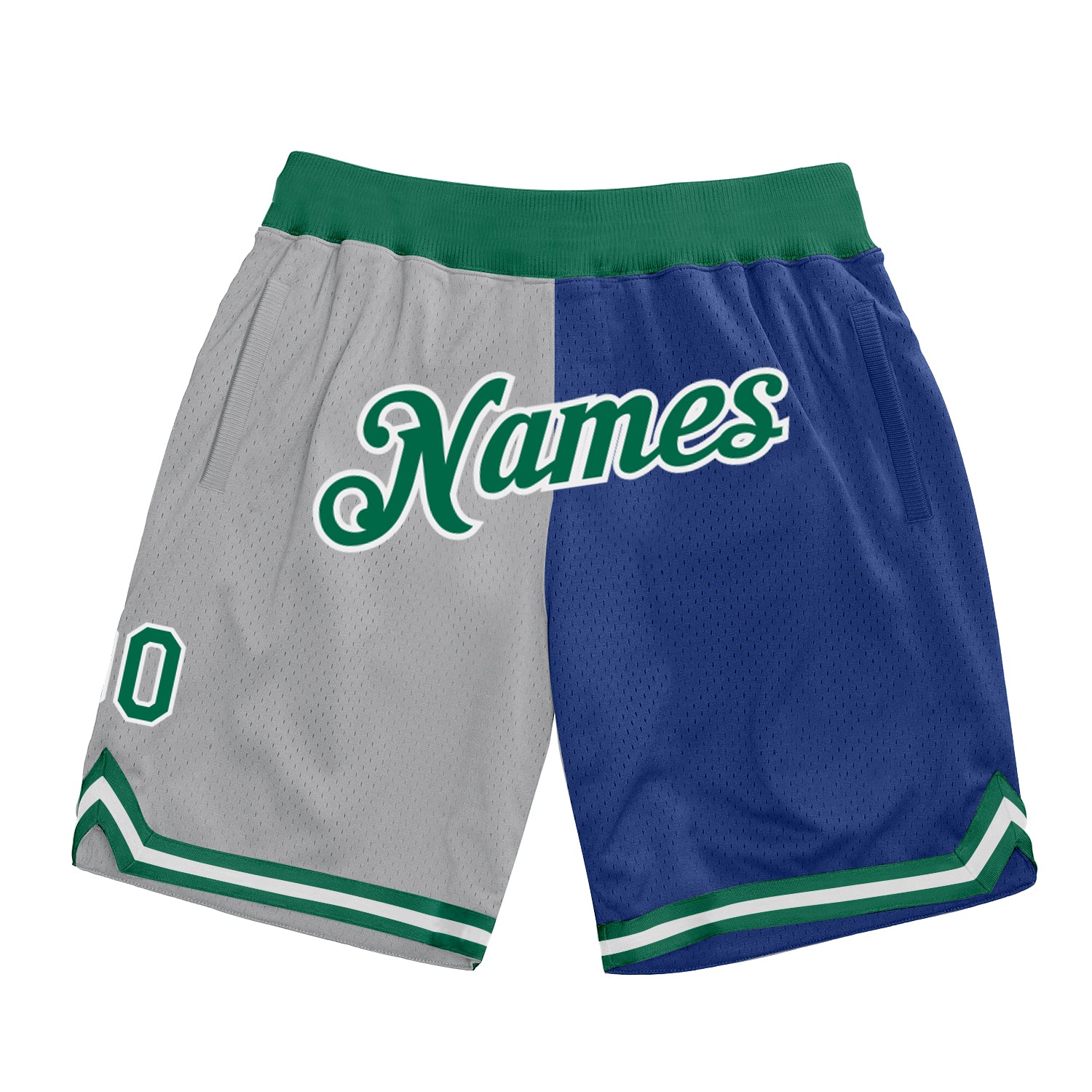 Custom Silver Gray Kelly Green-Royal Authentic Throwback Split Fashion Basketball Shorts