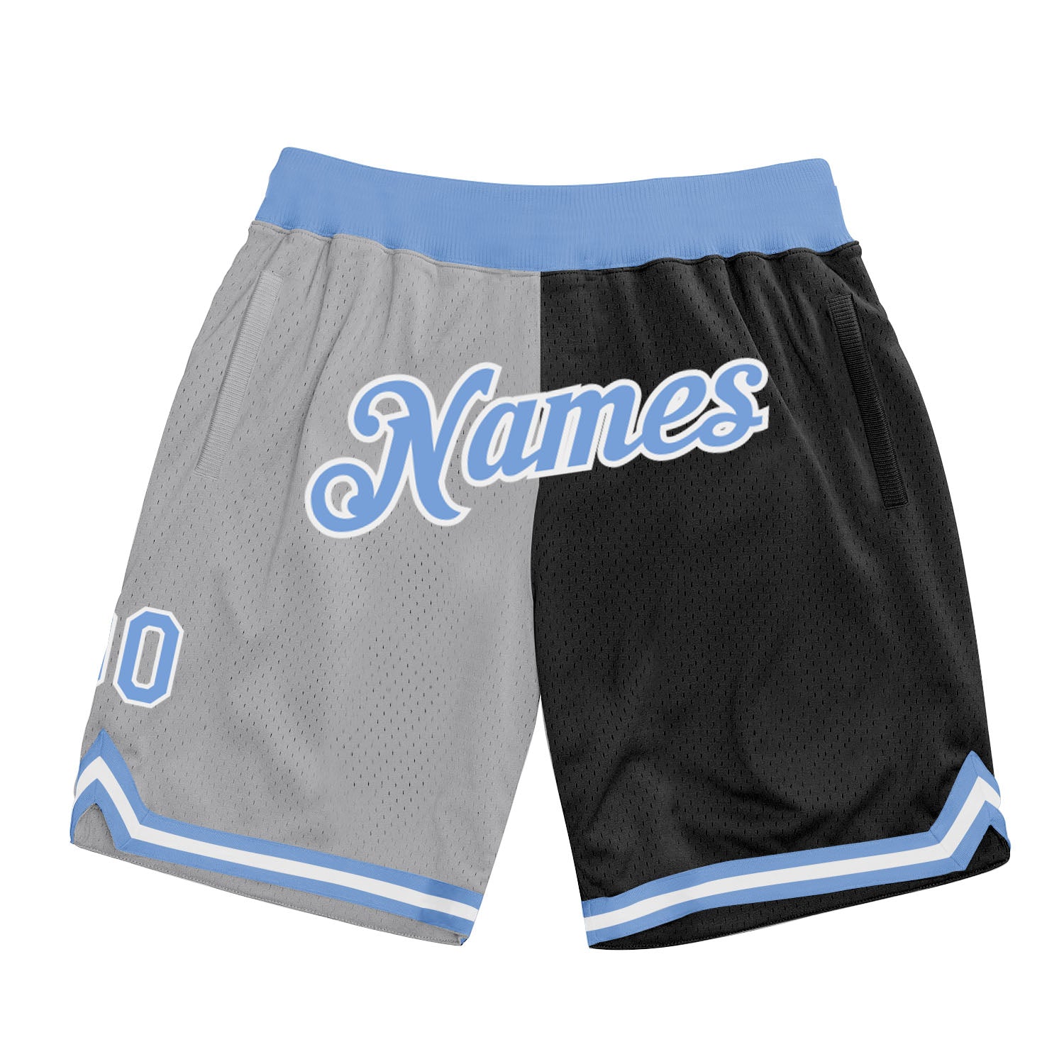 Custom Silver Gray Light Blue-Black Authentic Throwback Split Fashion Basketball Shorts