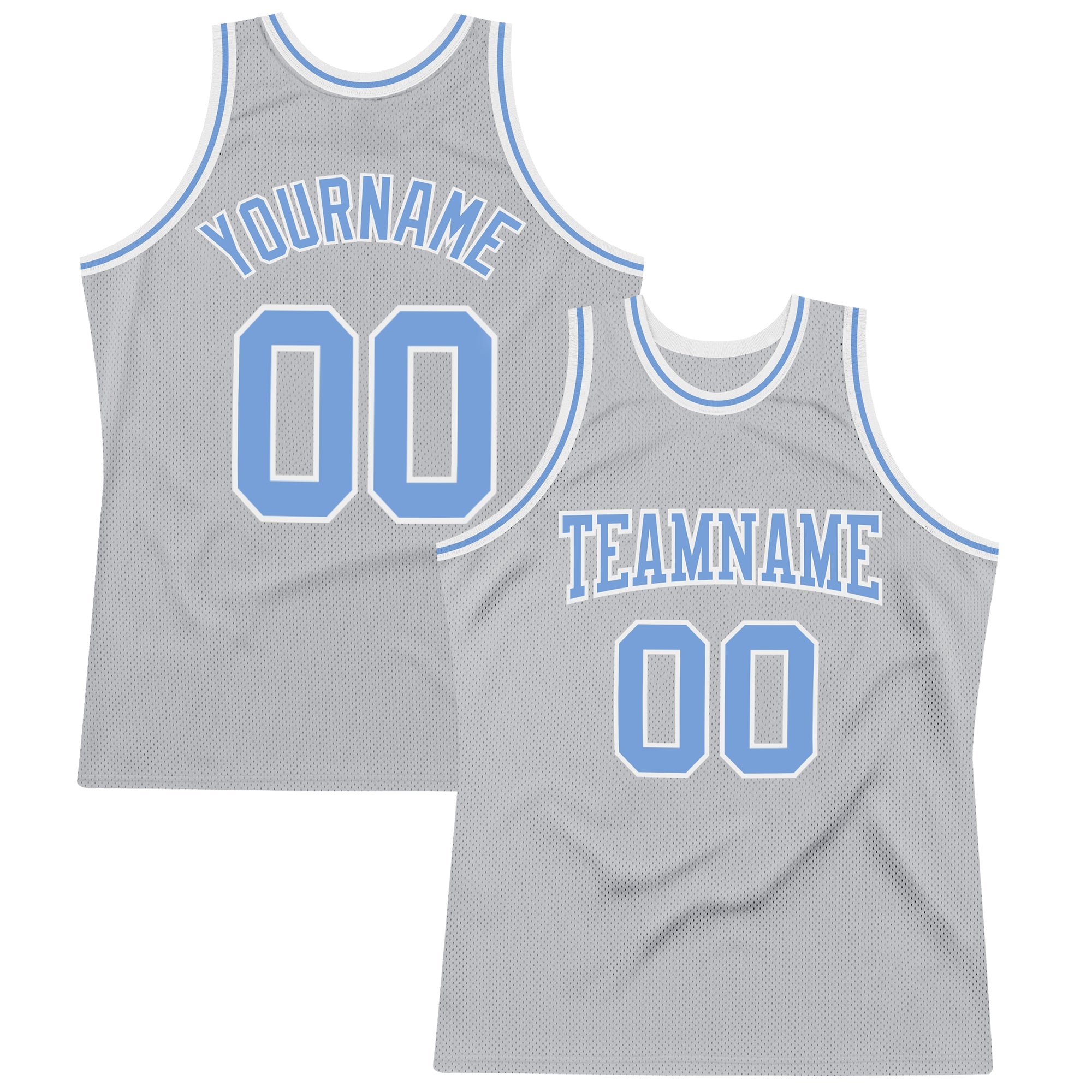 Custom Silver Gray Light Blue-White Authentic Throwback Basketball Jersey