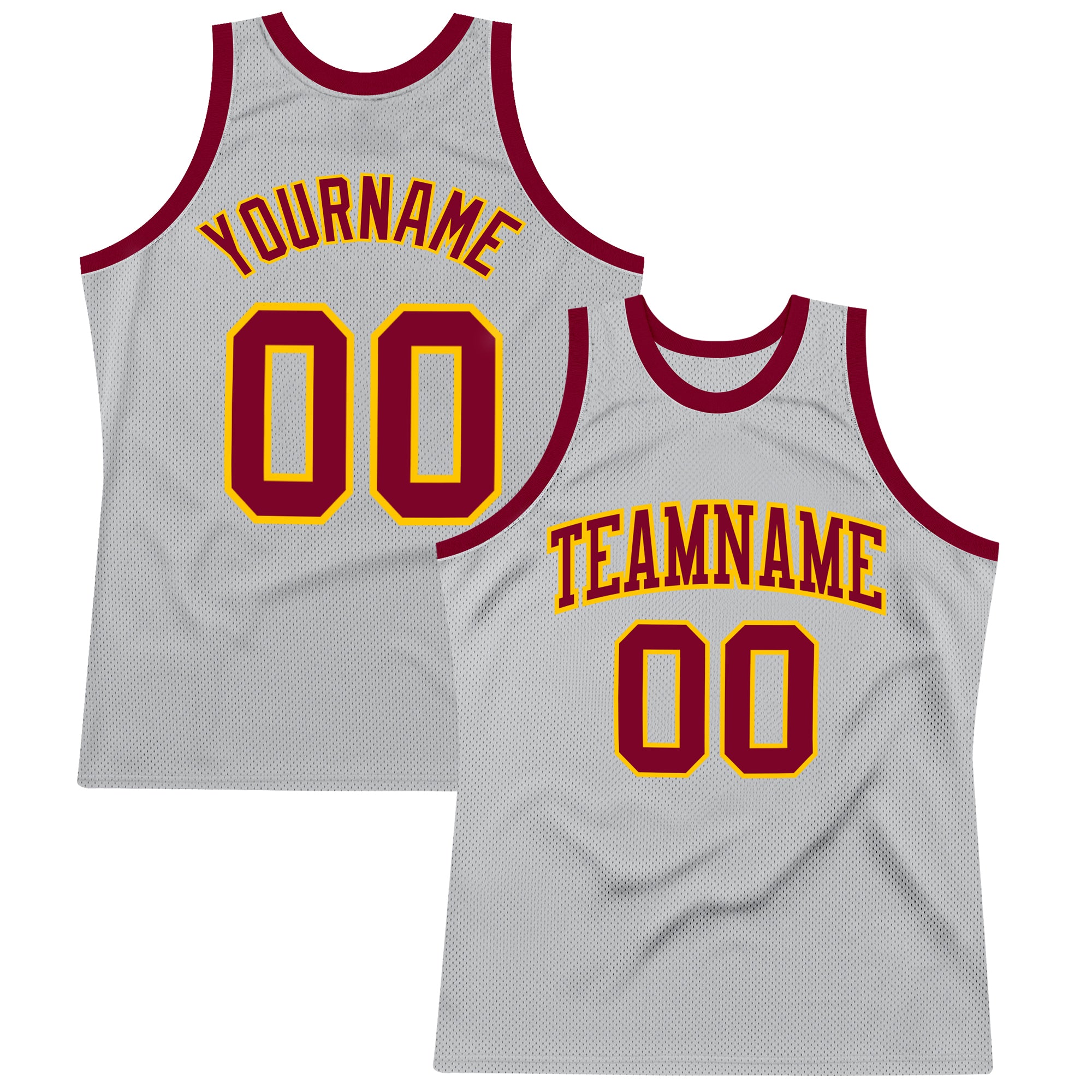 Custom Silver Gray Maroon-Gold Authentic Throwback Basketball Jersey