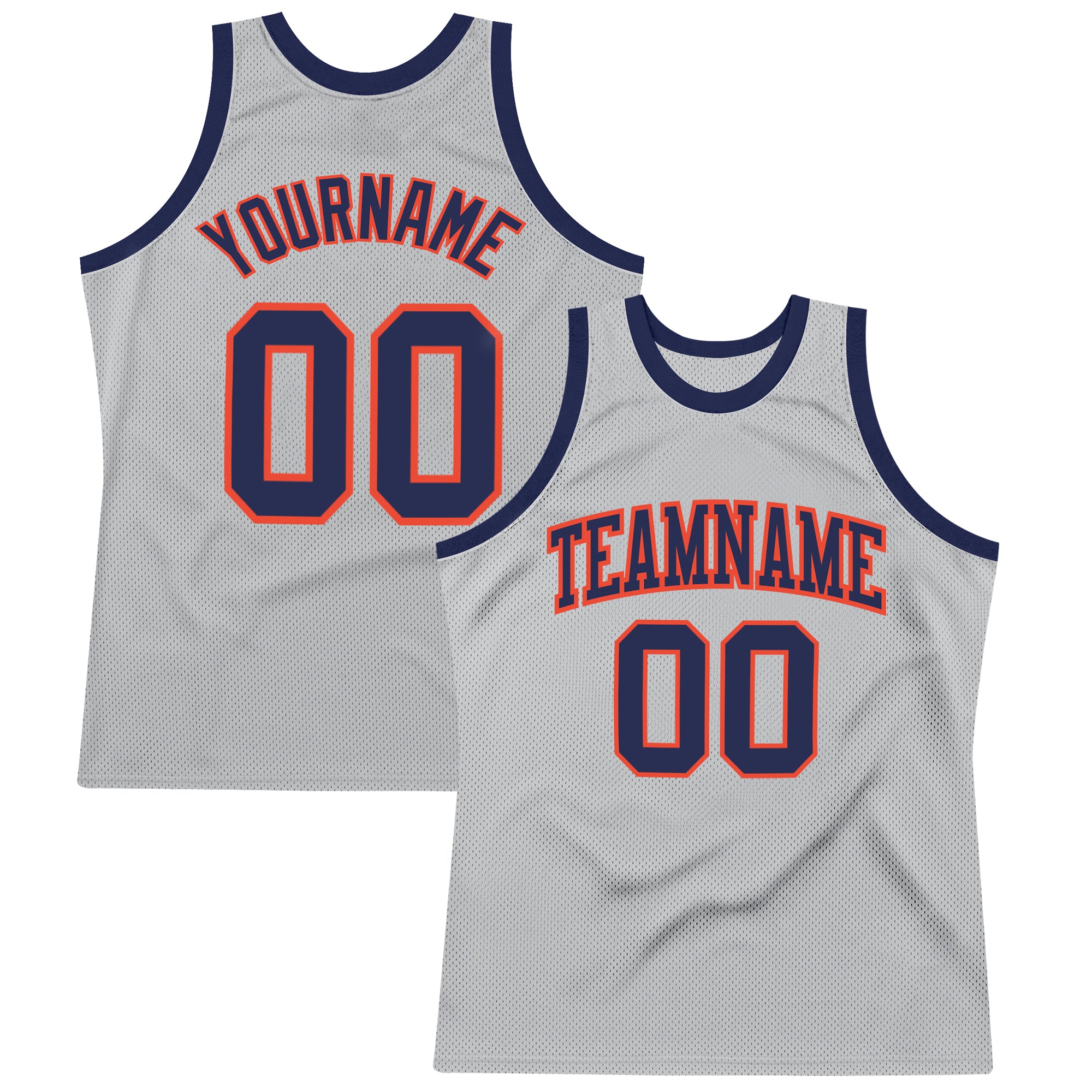 Custom Silver Gray Navy-Orange Authentic Throwback Basketball Jersey