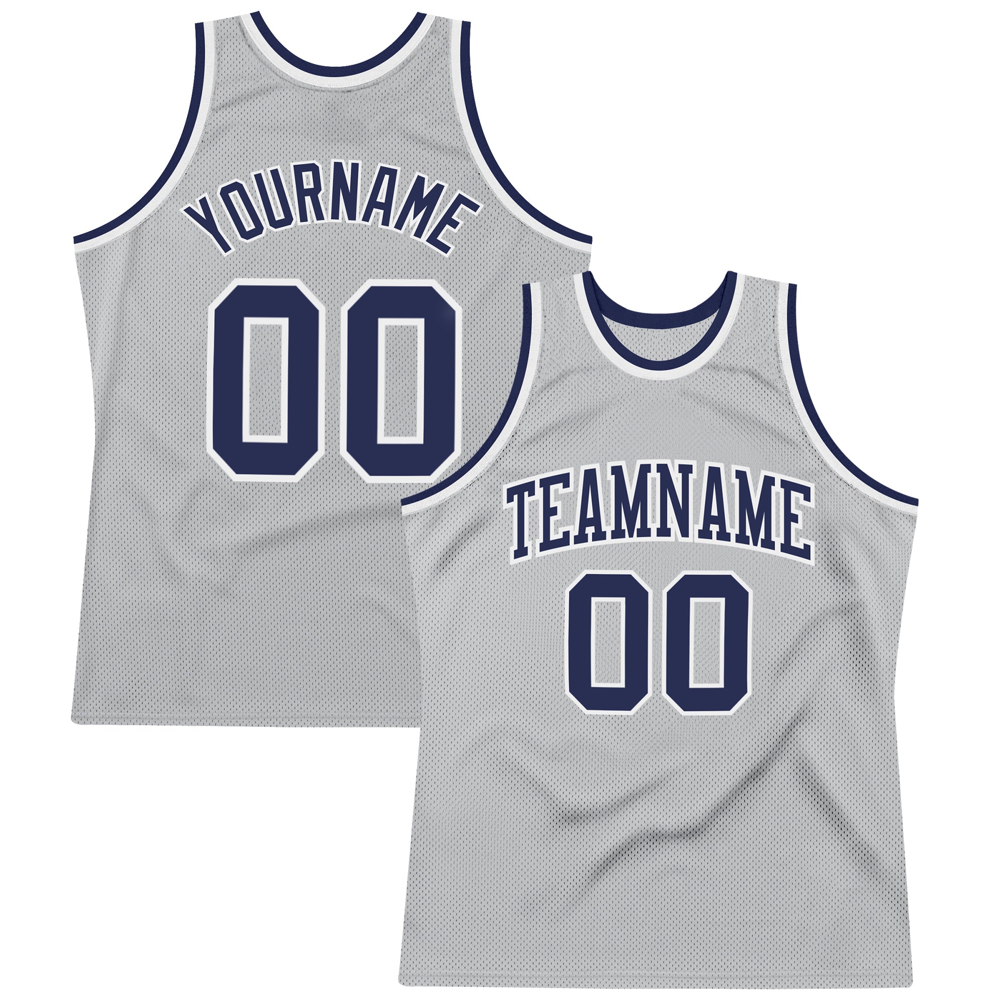 Custom Silver Gray Navy-White Authentic Throwback Basketball Jersey