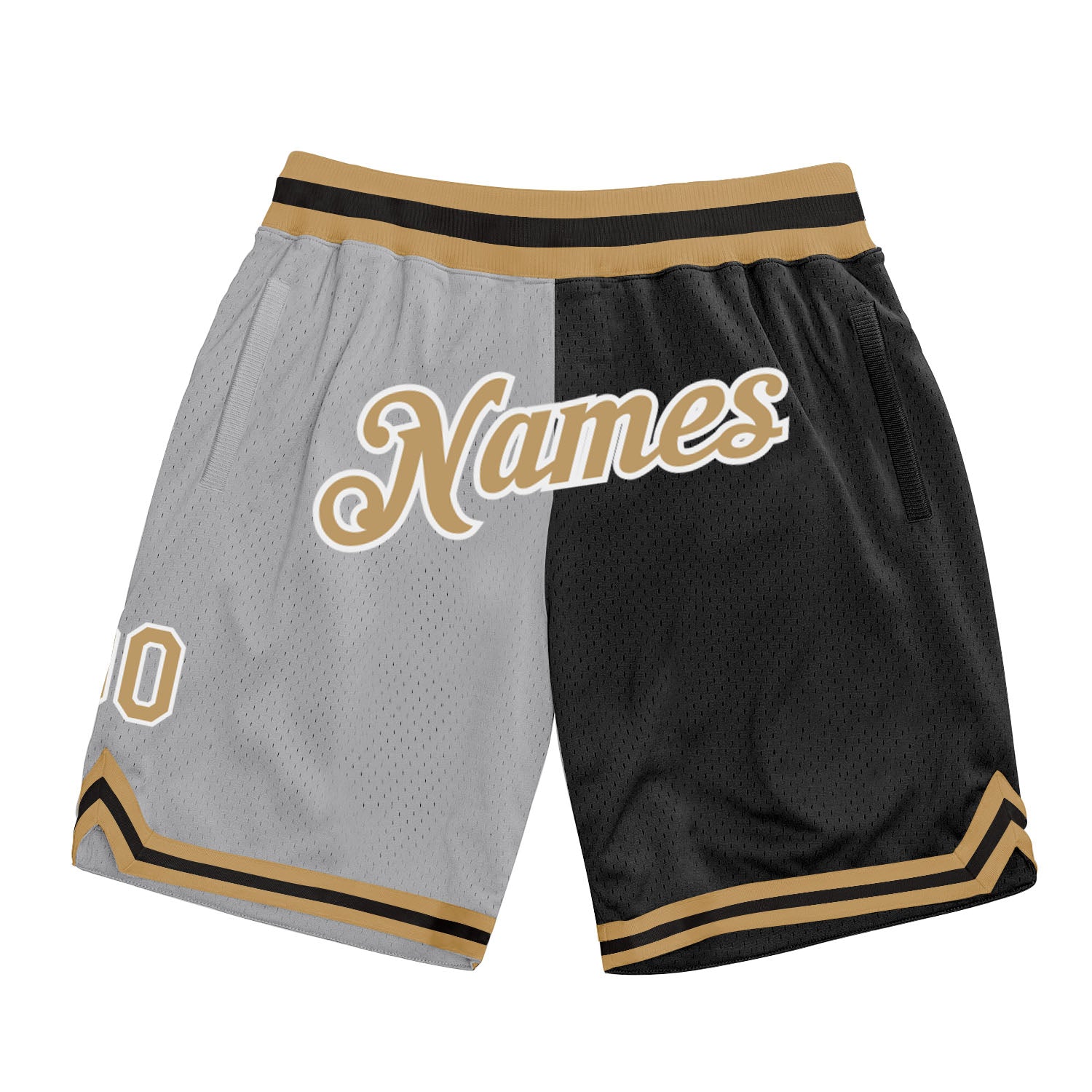 Custom Silver Gray Old Gold-Black Authentic Throwback Split Fashion Basketball Shorts