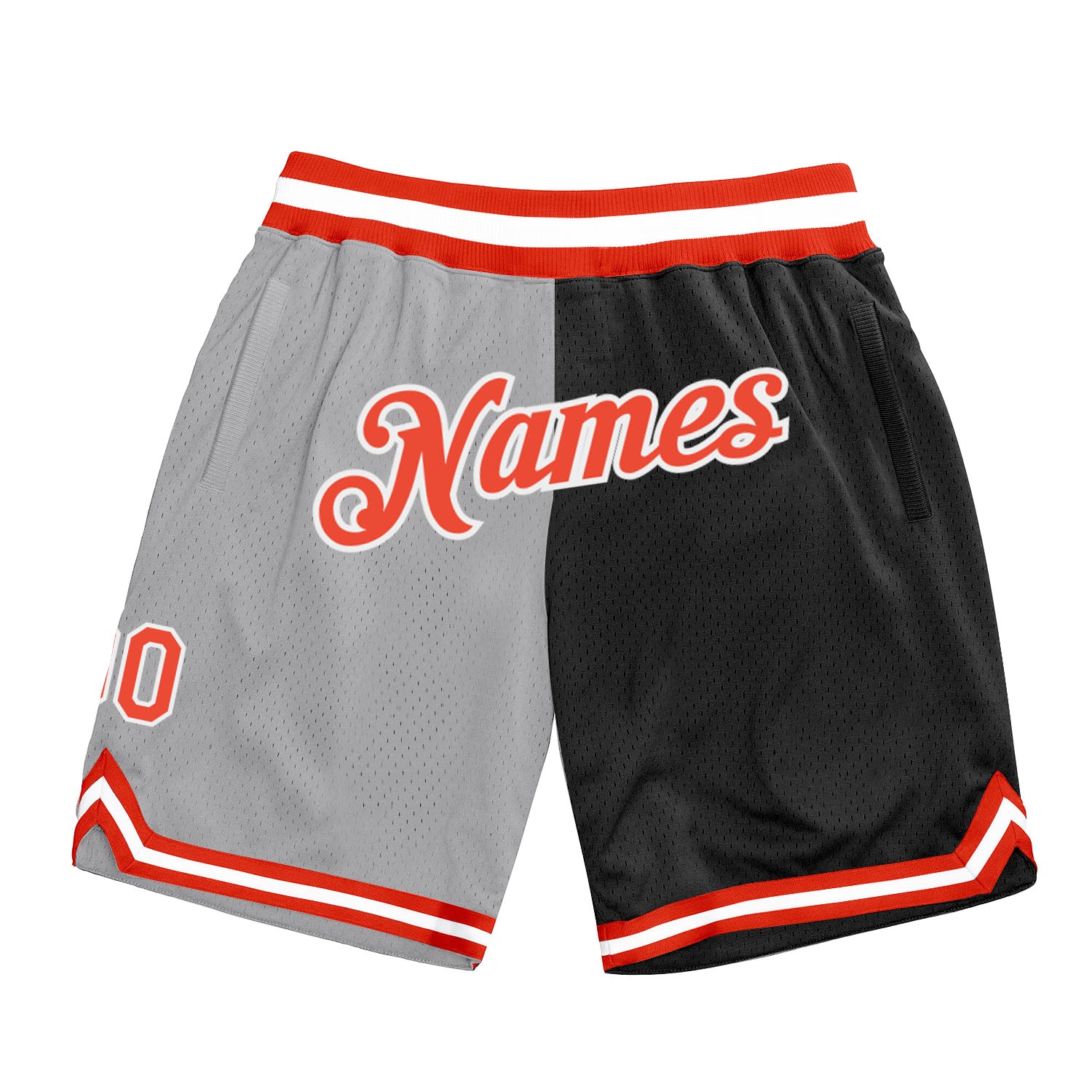 Custom Silver Gray Orange-Black Authentic Throwback Split Fashion Basketball Shorts