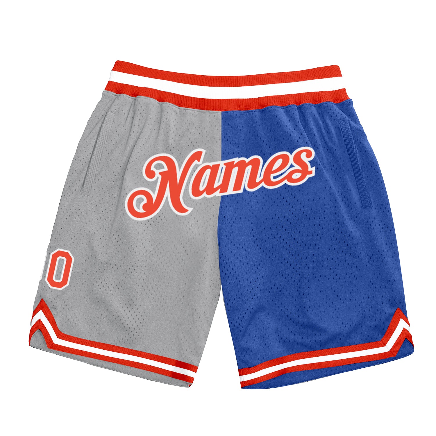 Custom Silver Gray Orange-Blue Authentic Throwback Split Fashion Basketball Shorts