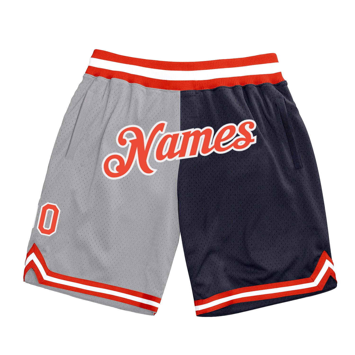 Custom Silver Gray Orange-Navy Authentic Throwback Split Fashion Basketball Shorts