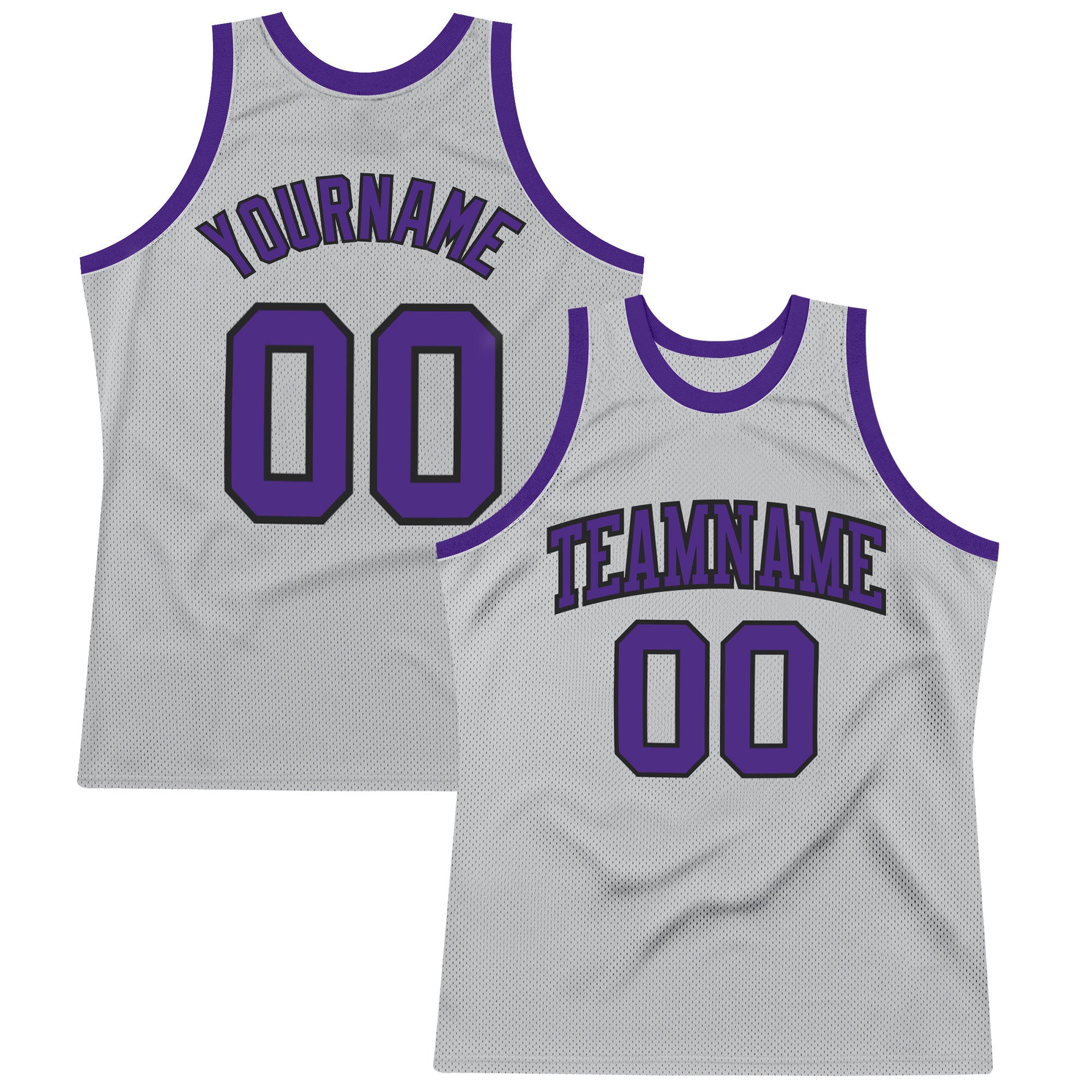 Custom Silver Gray Purple-Black Authentic Throwback Basketball Jersey