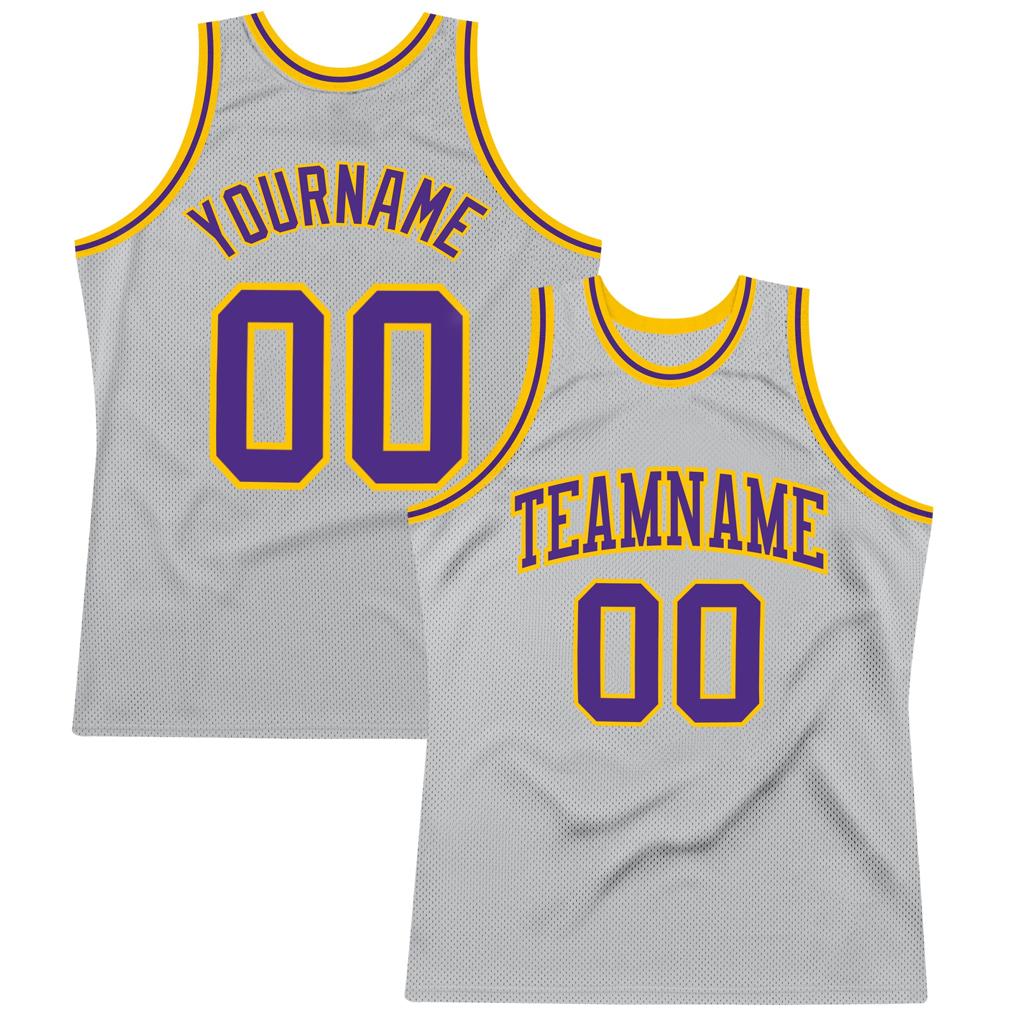 Custom Silver Gray Purple-Gold Authentic Throwback Basketball Jersey