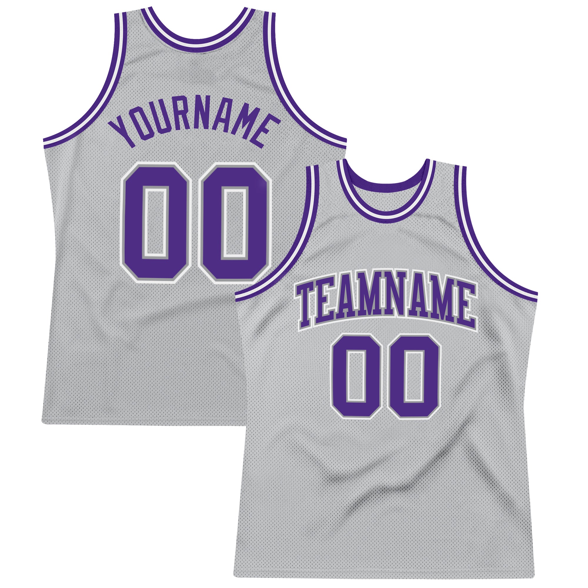 Custom Silver Gray Purple-White Authentic Throwback Basketball Jersey