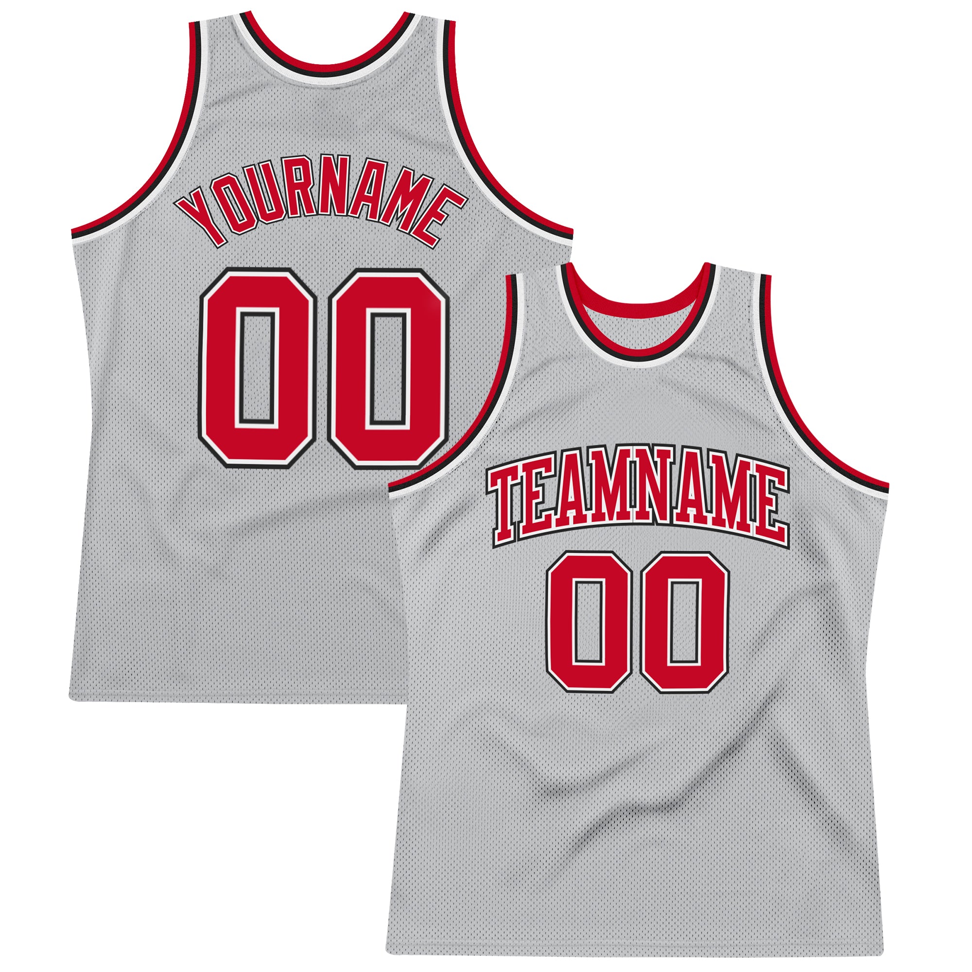 Custom Silver Gray Red-Black Authentic Throwback Basketball Jersey