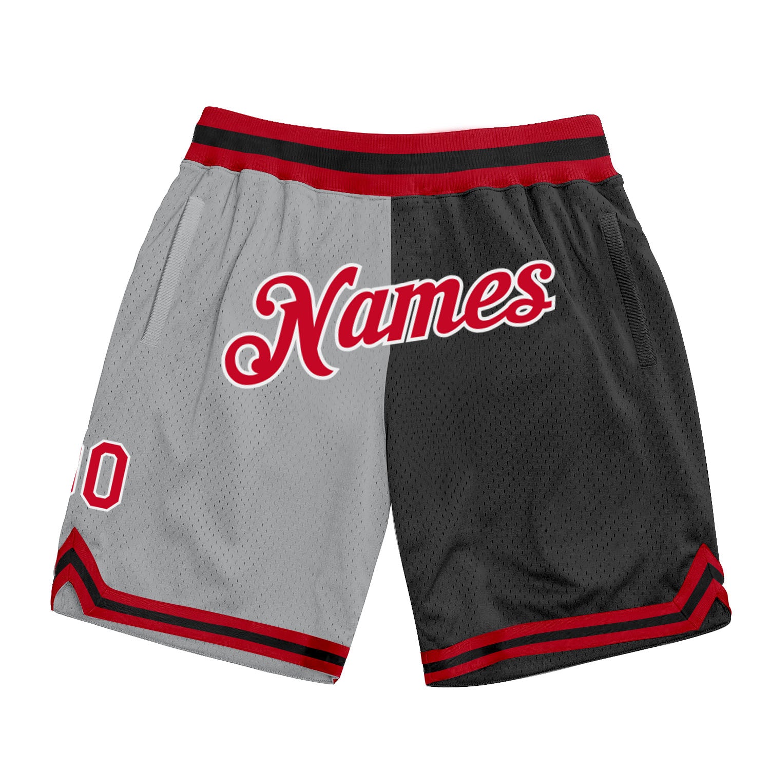 Custom Silver Gray Red-Black Authentic Throwback Split Fashion Basketball Shorts