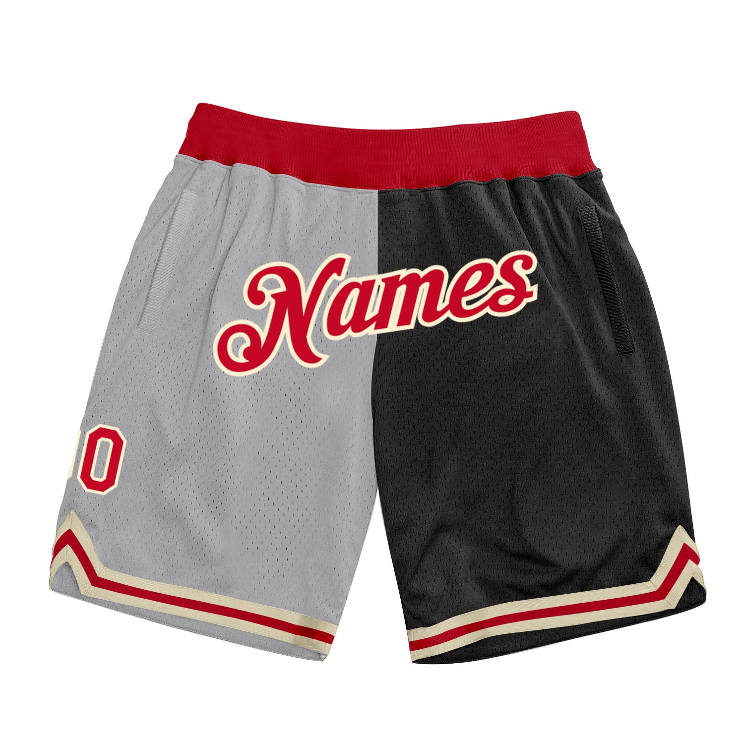 Custom Silver Gray Red-Black Authentic Throwback Split Fashion Basketball Shorts