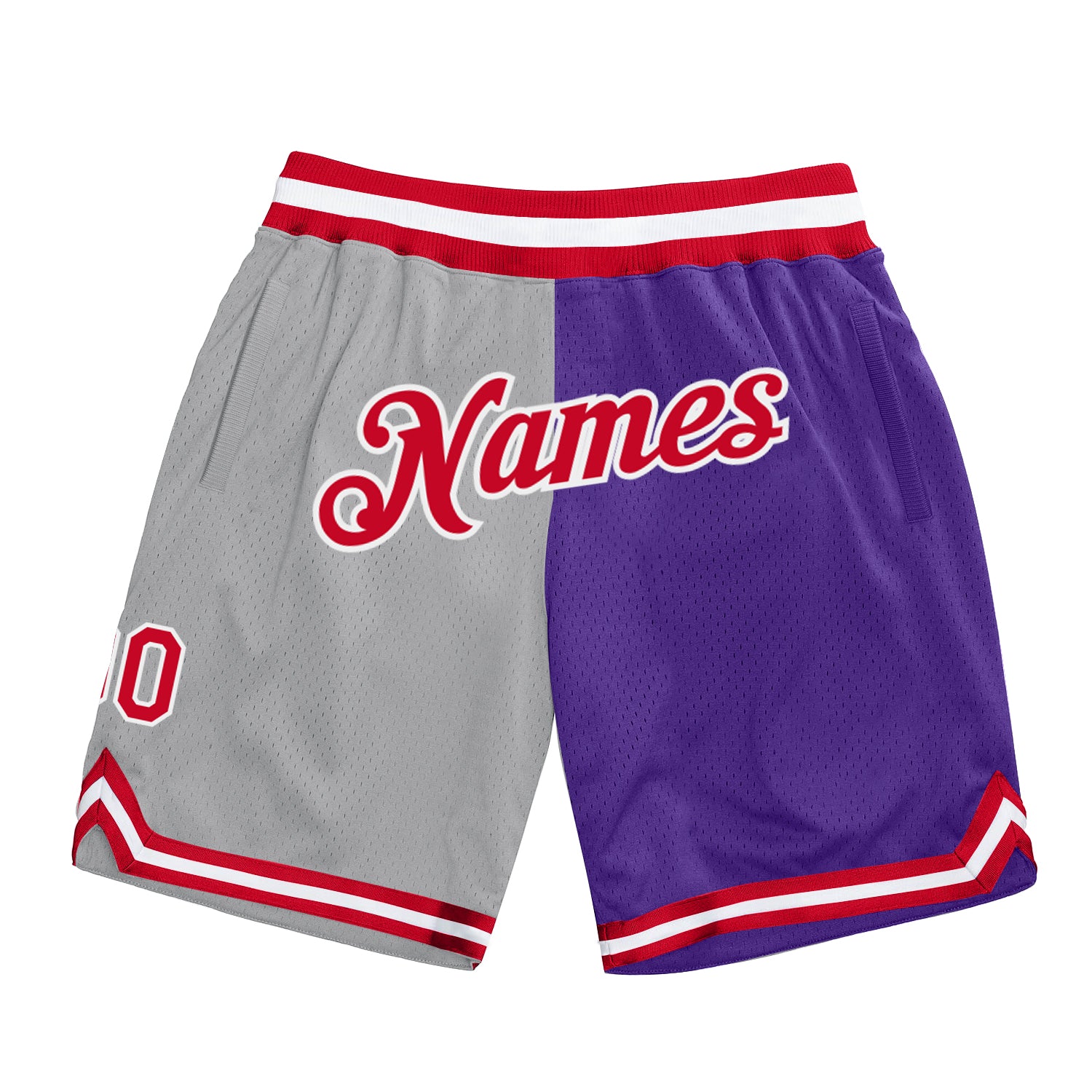 Custom Silver Gray Red-Purple Authentic Throwback Split Fashion Basketball Shorts