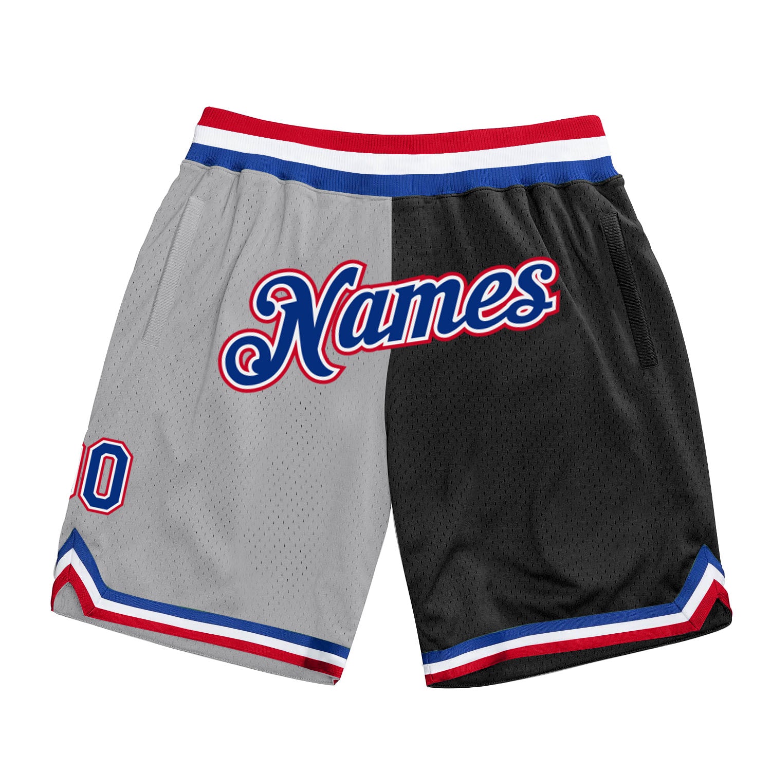 Custom Silver Gray Royal-Black Authentic Throwback Split Fashion Basketball Shorts