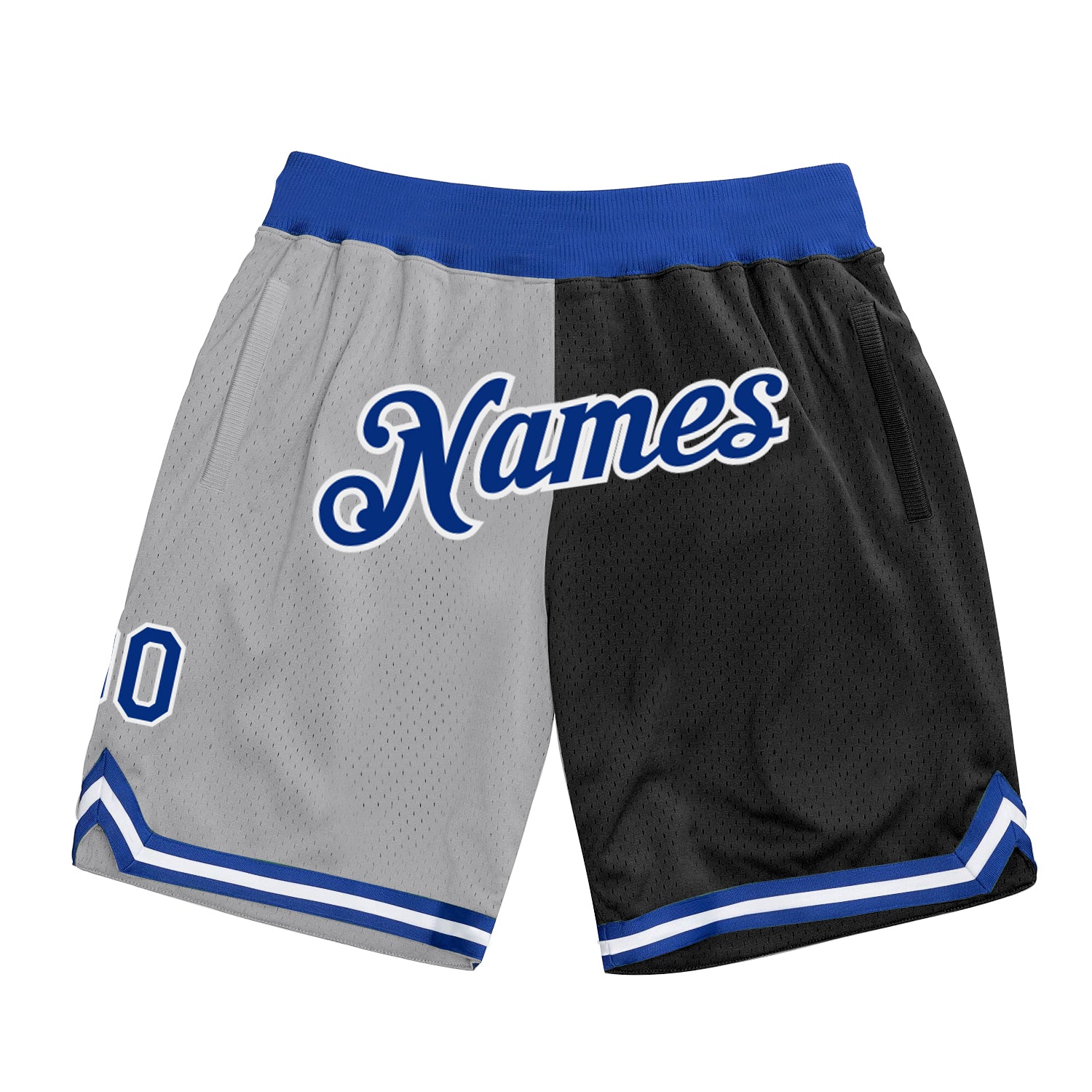 Custom Silver Gray Royal-Black Authentic Throwback Split Fashion Basketball Shorts