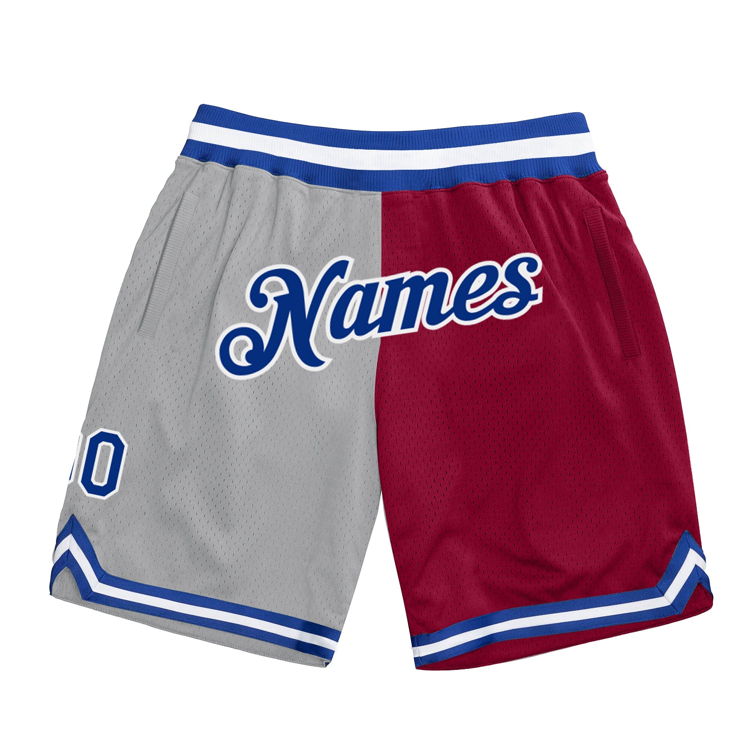 Custom Silver Gray Royal-Maroon Authentic Throwback Split Fashion Basketball Shorts