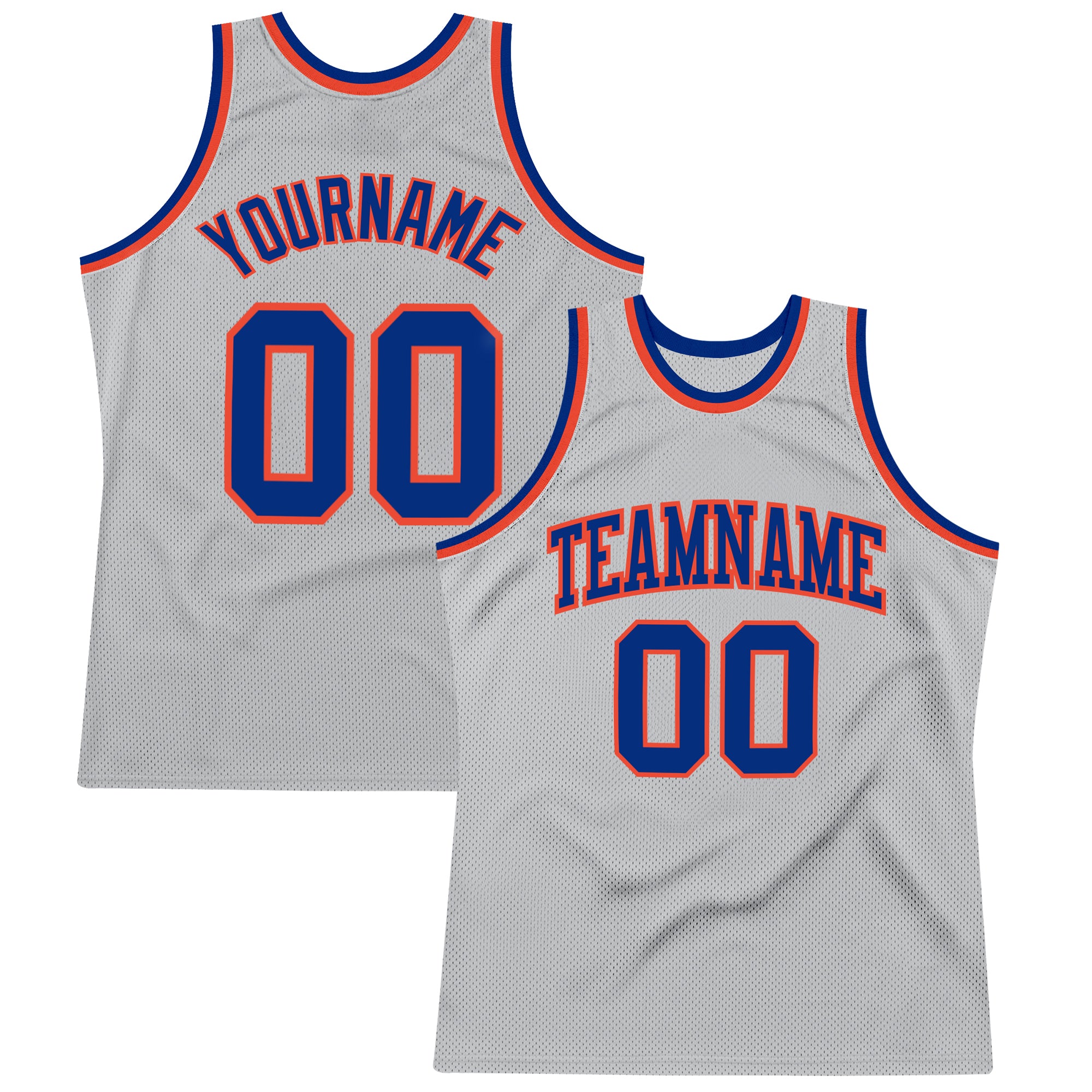 Custom Silver Gray Royal-Orange Authentic Throwback Basketball Jersey