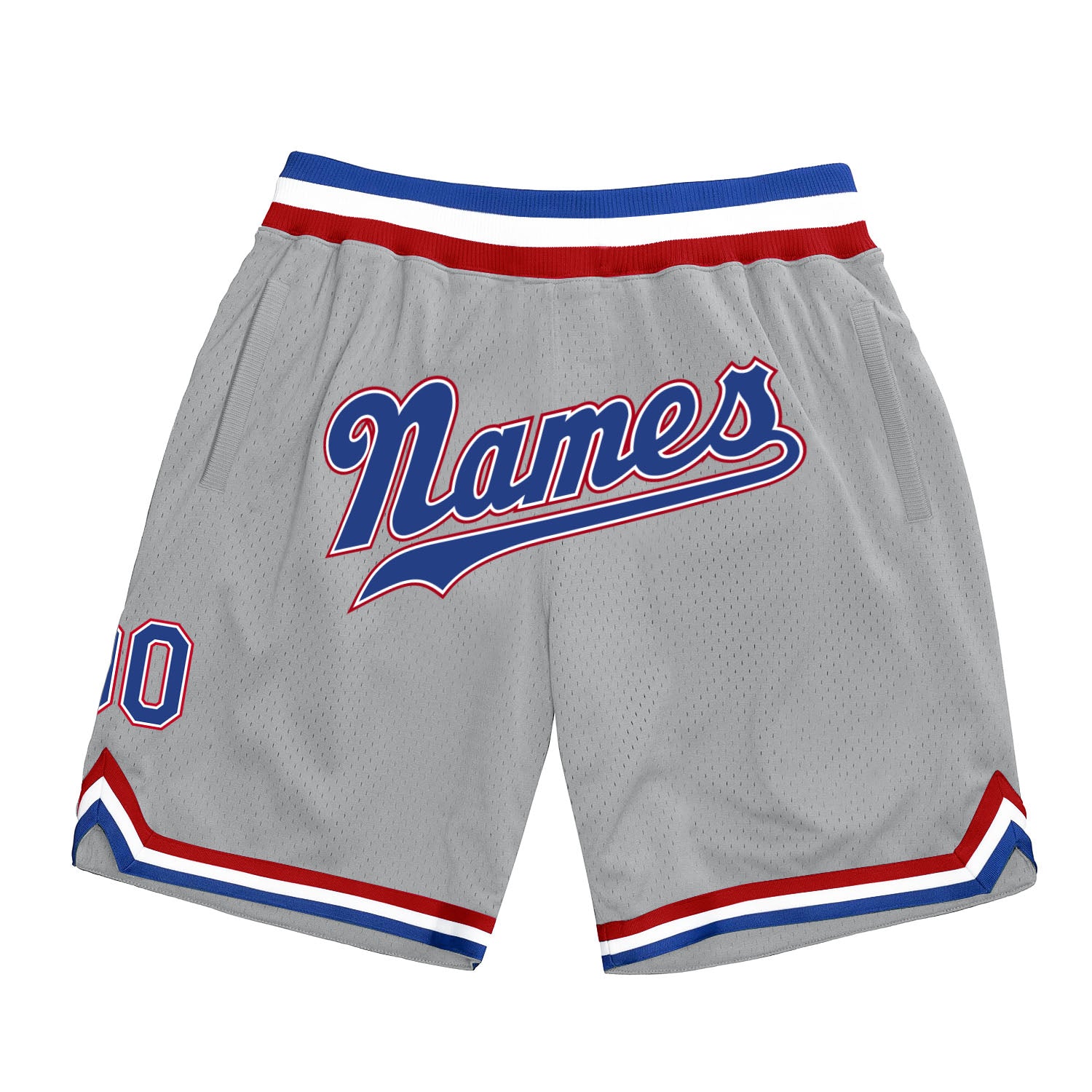 Custom Silver Gray Royal-Red Authentic Throwback Basketball Shorts