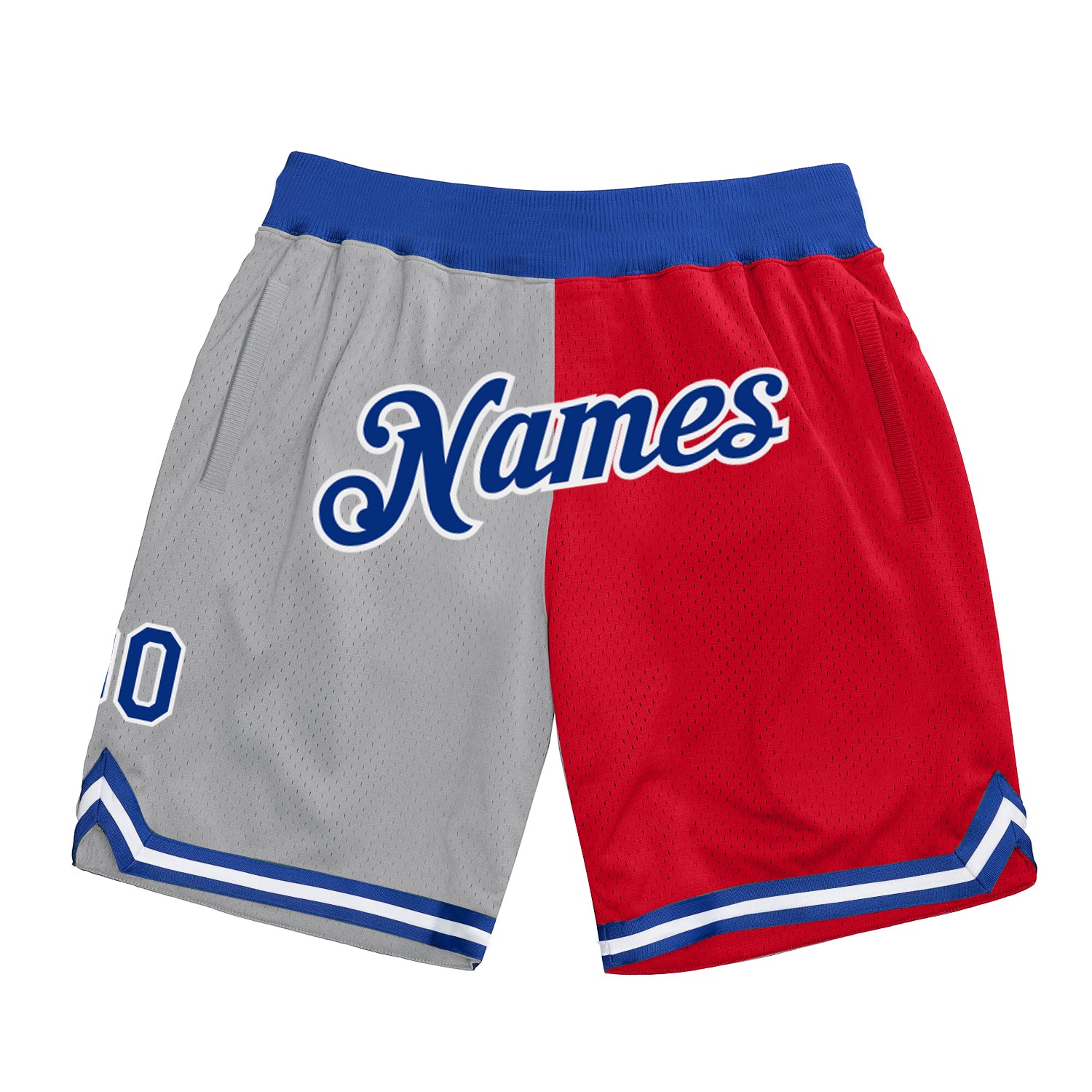 Custom Silver Gray Royal-Red Authentic Throwback Split Fashion Basketball Shorts