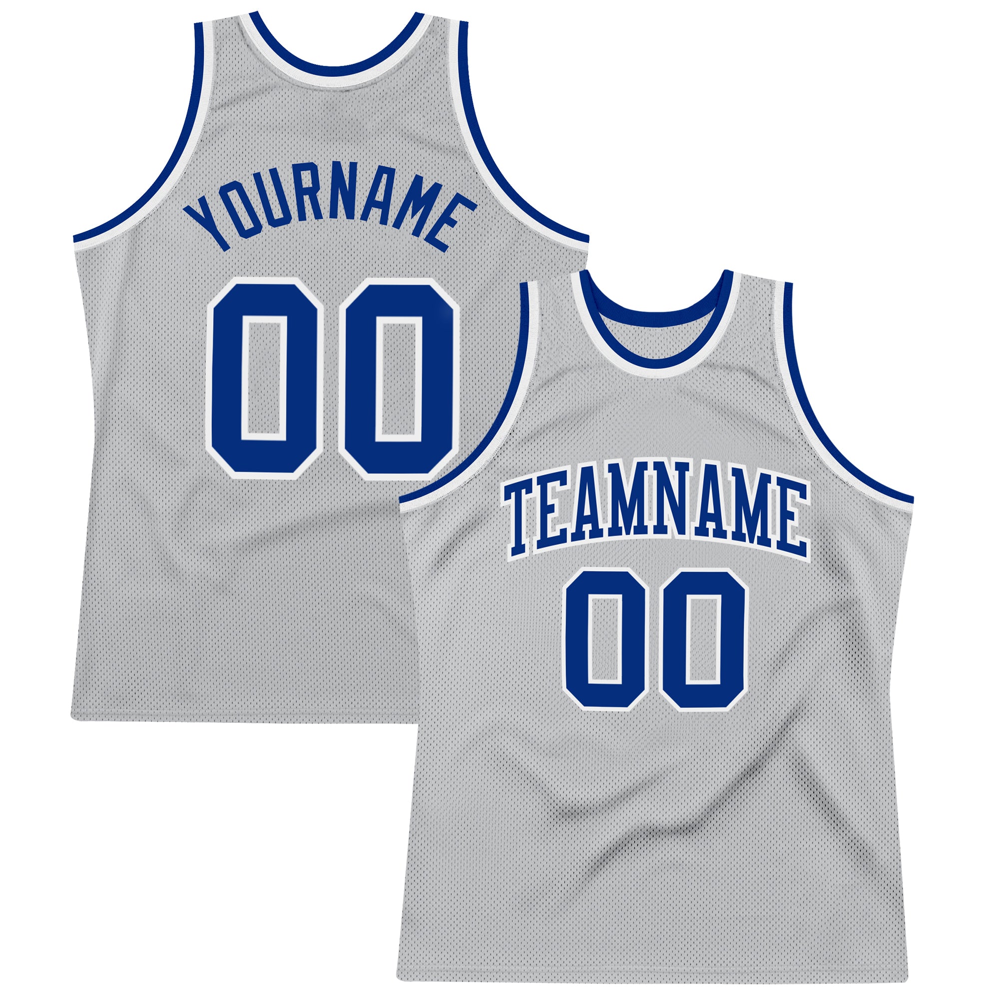 Custom Silver Gray Royal-White Authentic Throwback Basketball Jersey