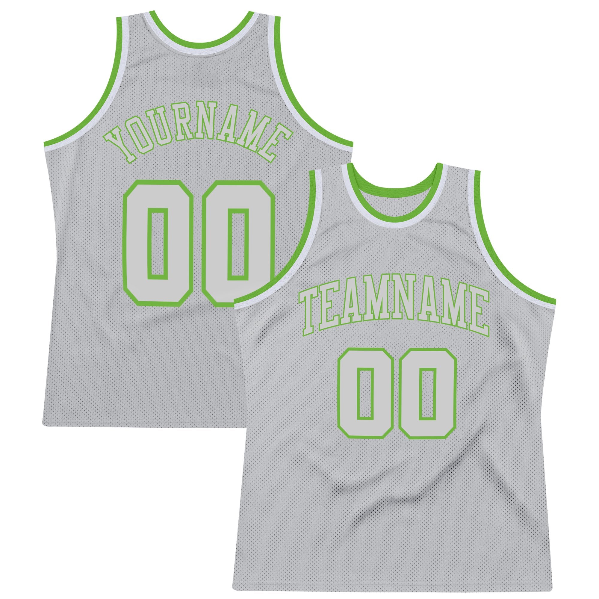 Custom Silver Gray Silver Gray-Neon green Authentic Throwback Basketball Jersey