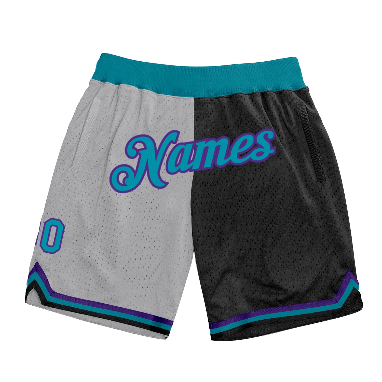 Custom Silver Gray Teal-Black Authentic Throwback Split Fashion Basketball Shorts