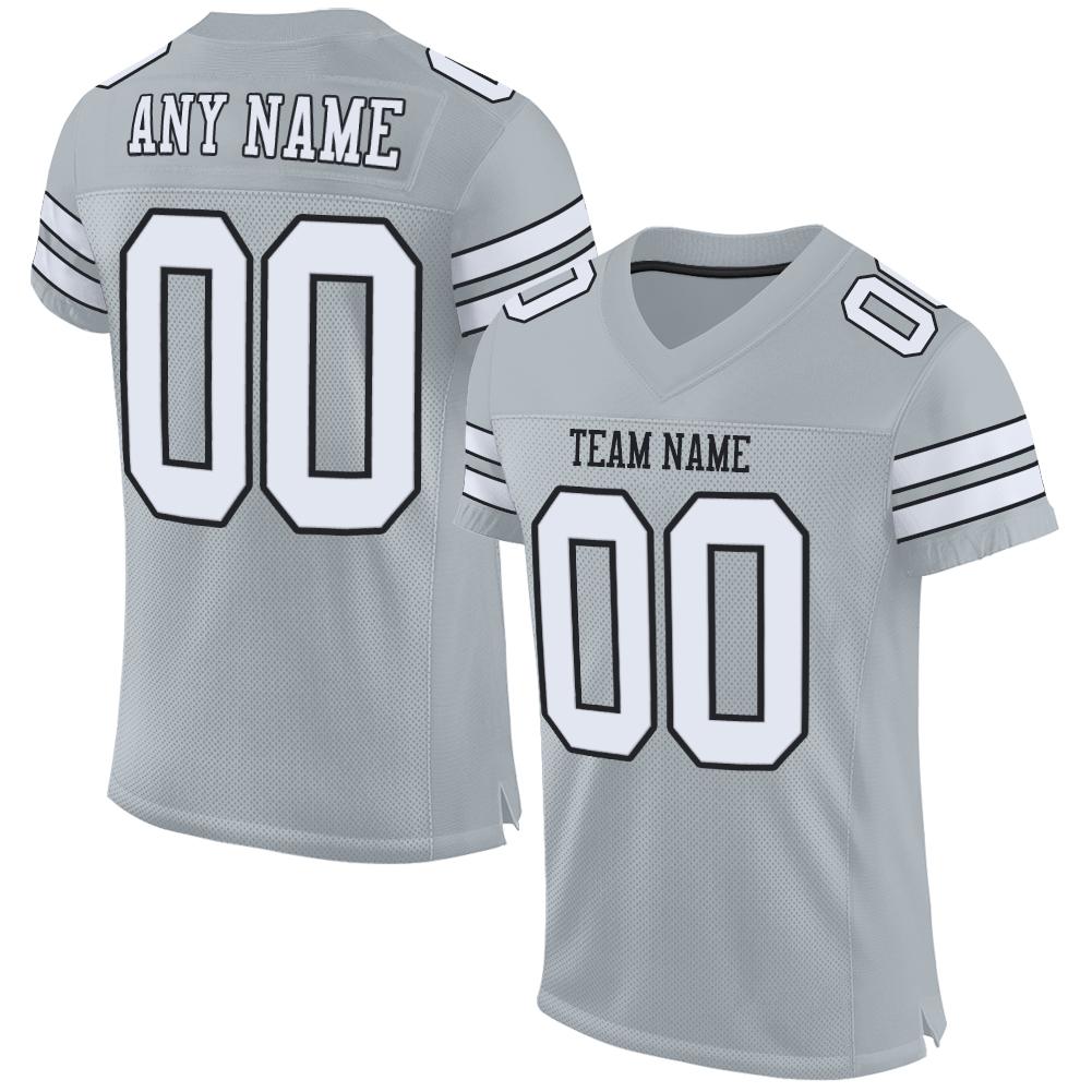 Custom Silver White-Black Mesh Authentic Football Jersey