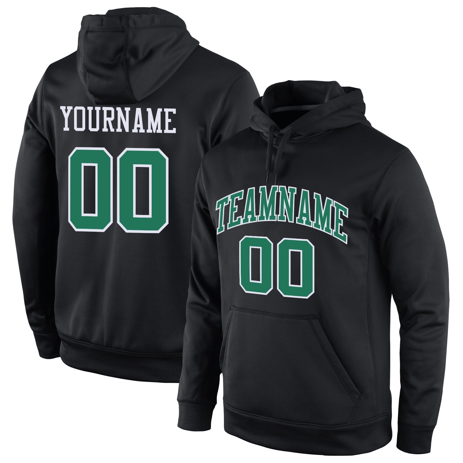 Custom Stitched Black Kelly Green-White Sports Pullover Sweatshirt Hoodie