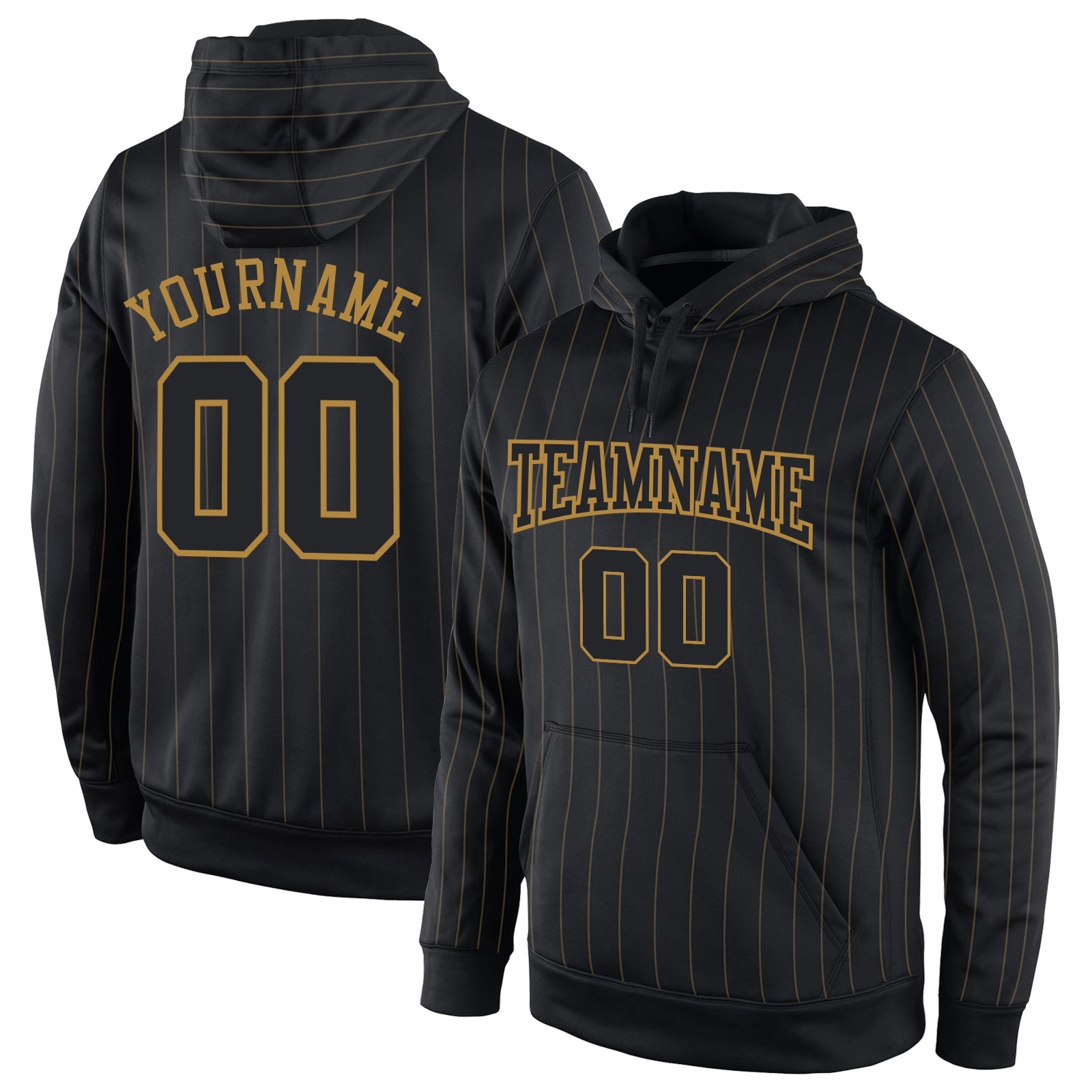 Custom Stitched Black Old Gold Pinstripe Black-Old Gold Sports Pullover Sweatshirt Hoodie