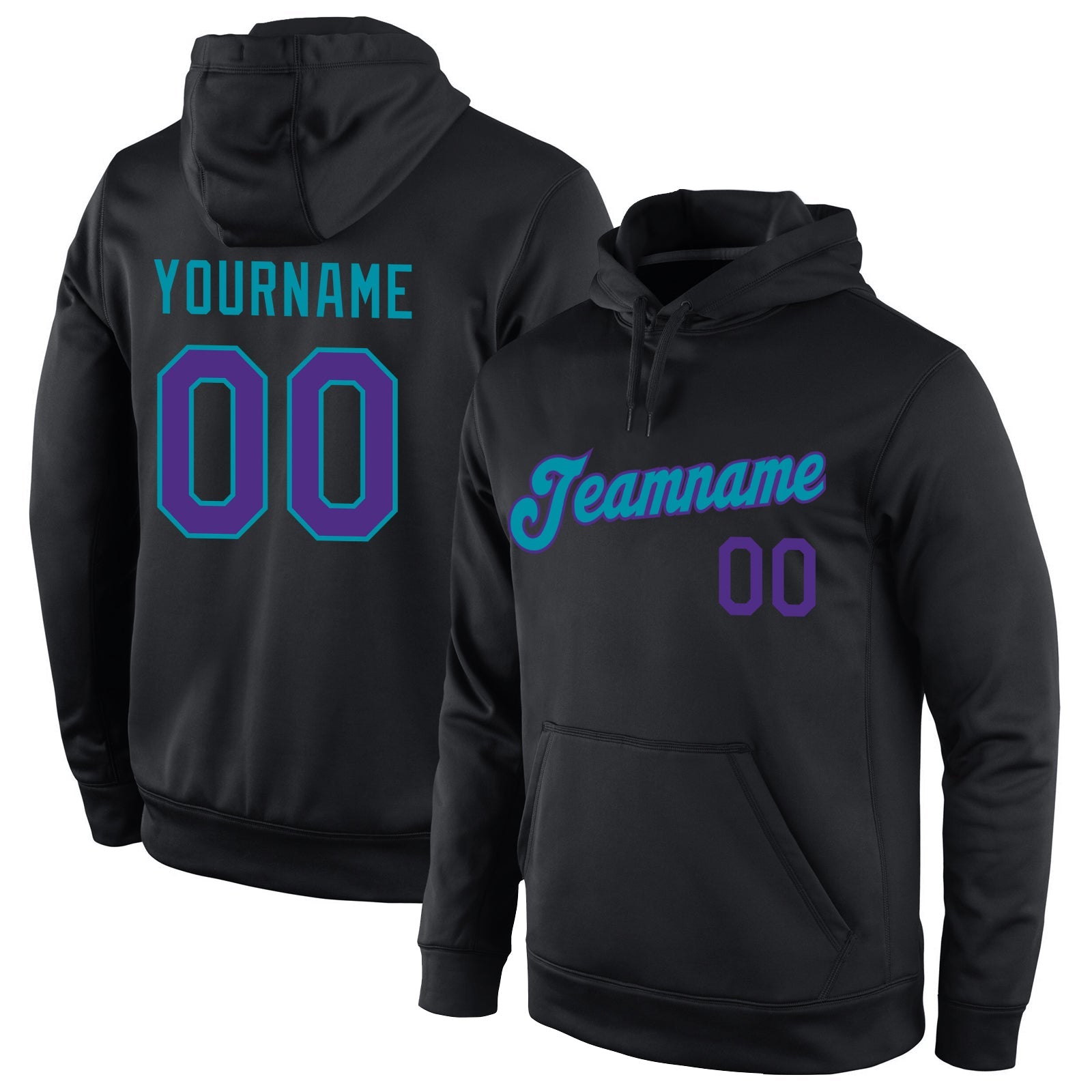 Custom Stitched Black Purple-Teal Sports Pullover Sweatshirt Hoodie