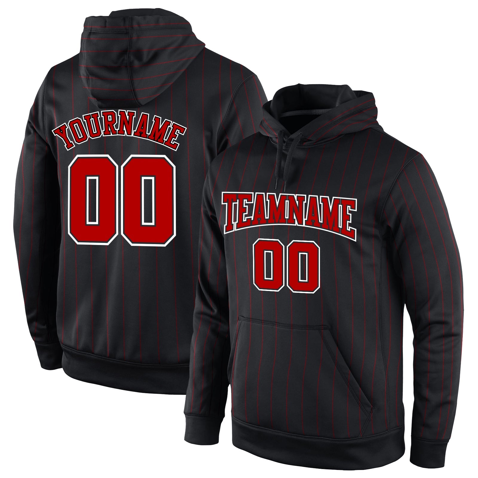 Custom Stitched Black Red Pinstripe Red-White Sports Pullover Sweatshirt Hoodie