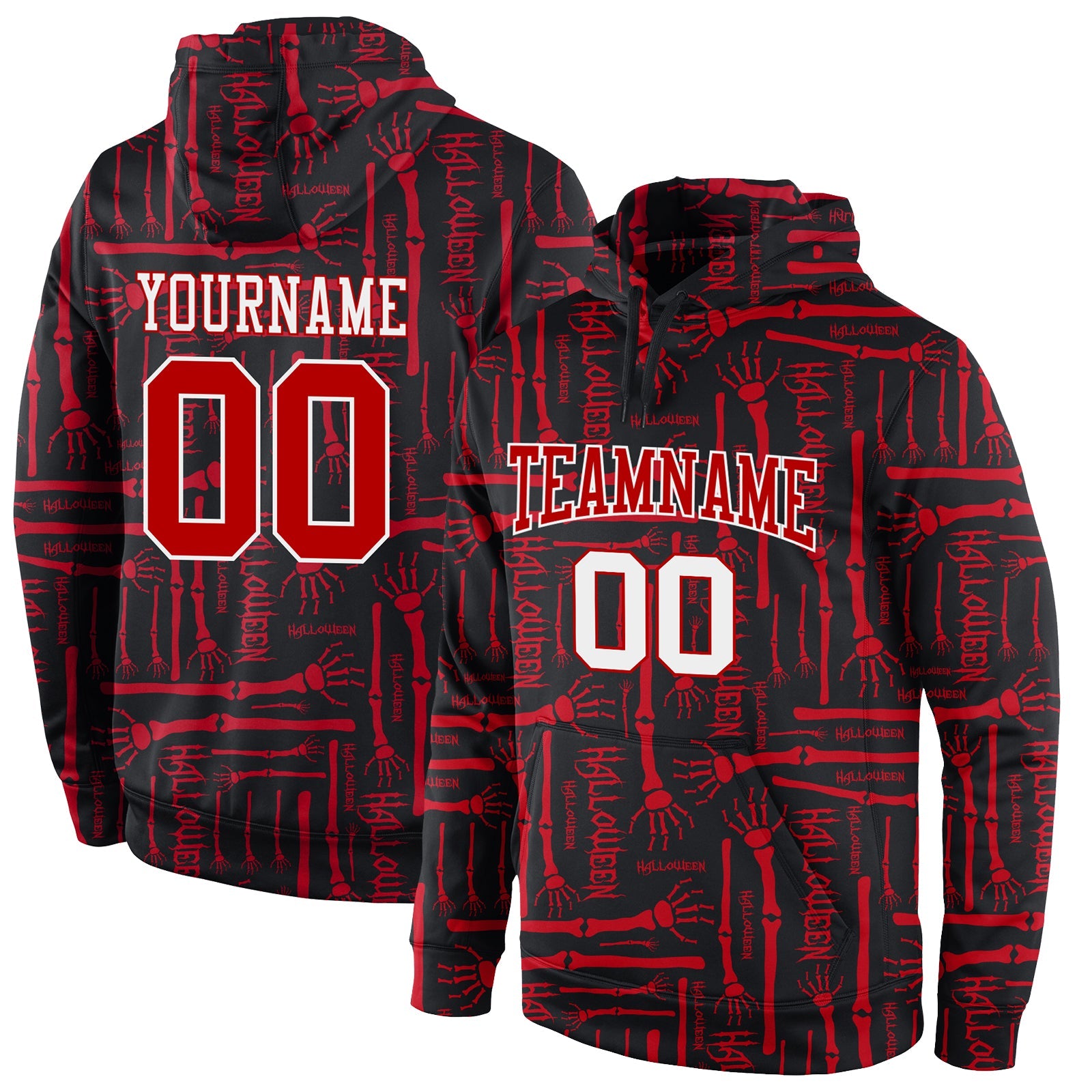 Custom Stitched Black Red-White 3D Pattern Design Halloween Sports Pullover Sweatshirt Hoodie