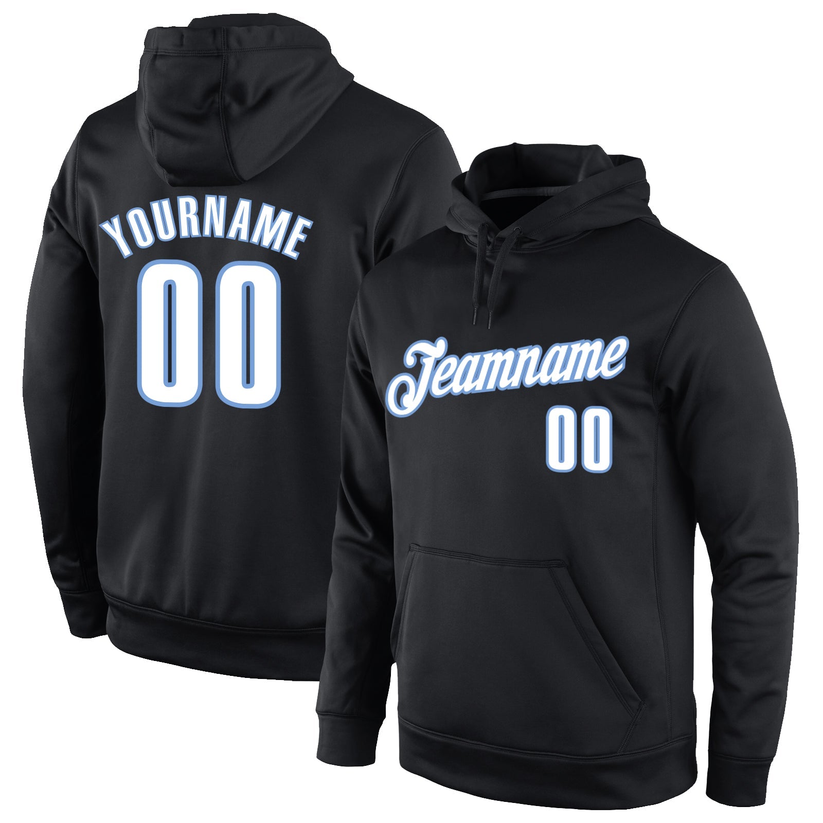 Custom Stitched Black White-Light Blue Sports Pullover Sweatshirt Hoodie