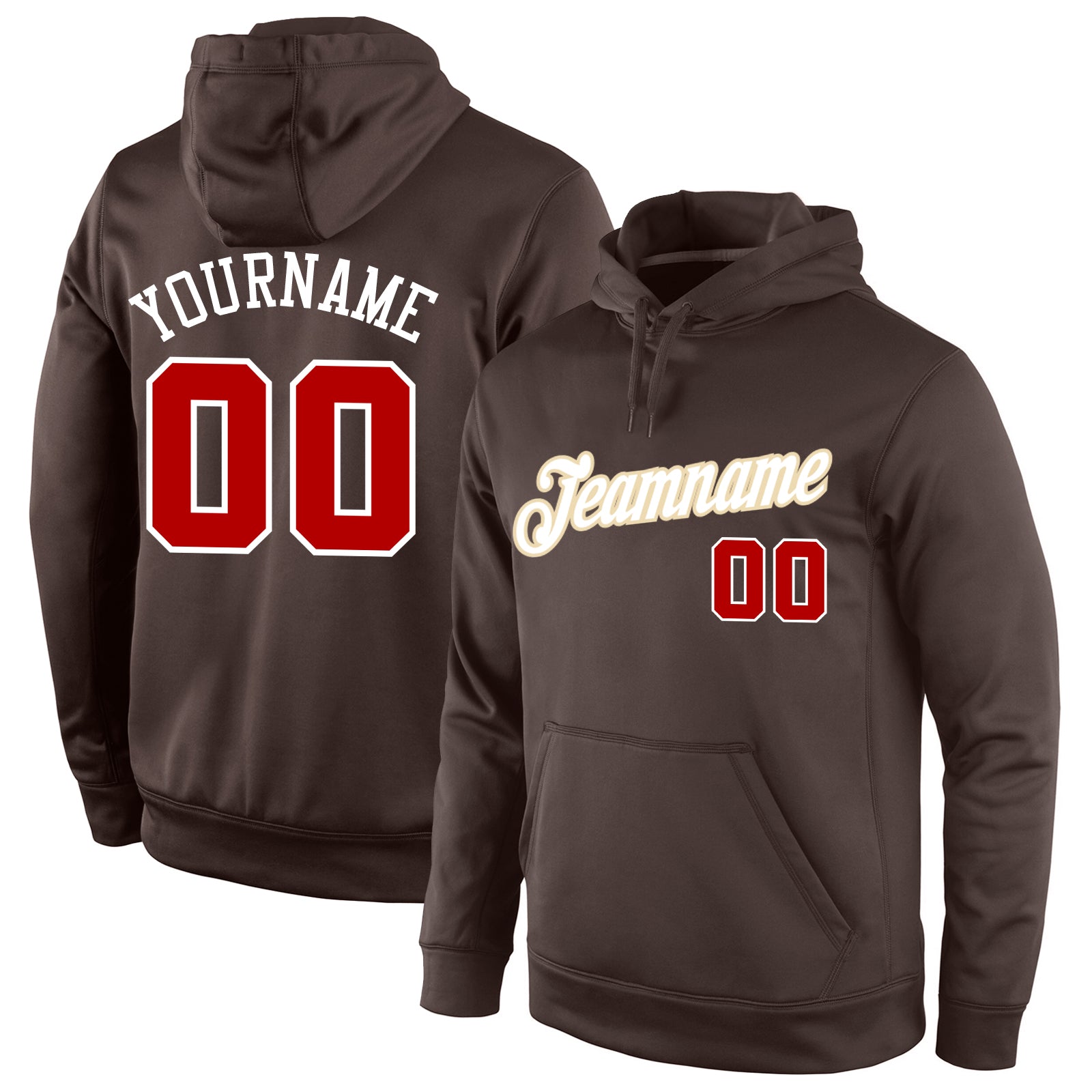 Custom Stitched Brown Red-White Sports Pullover Sweatshirt Hoodie