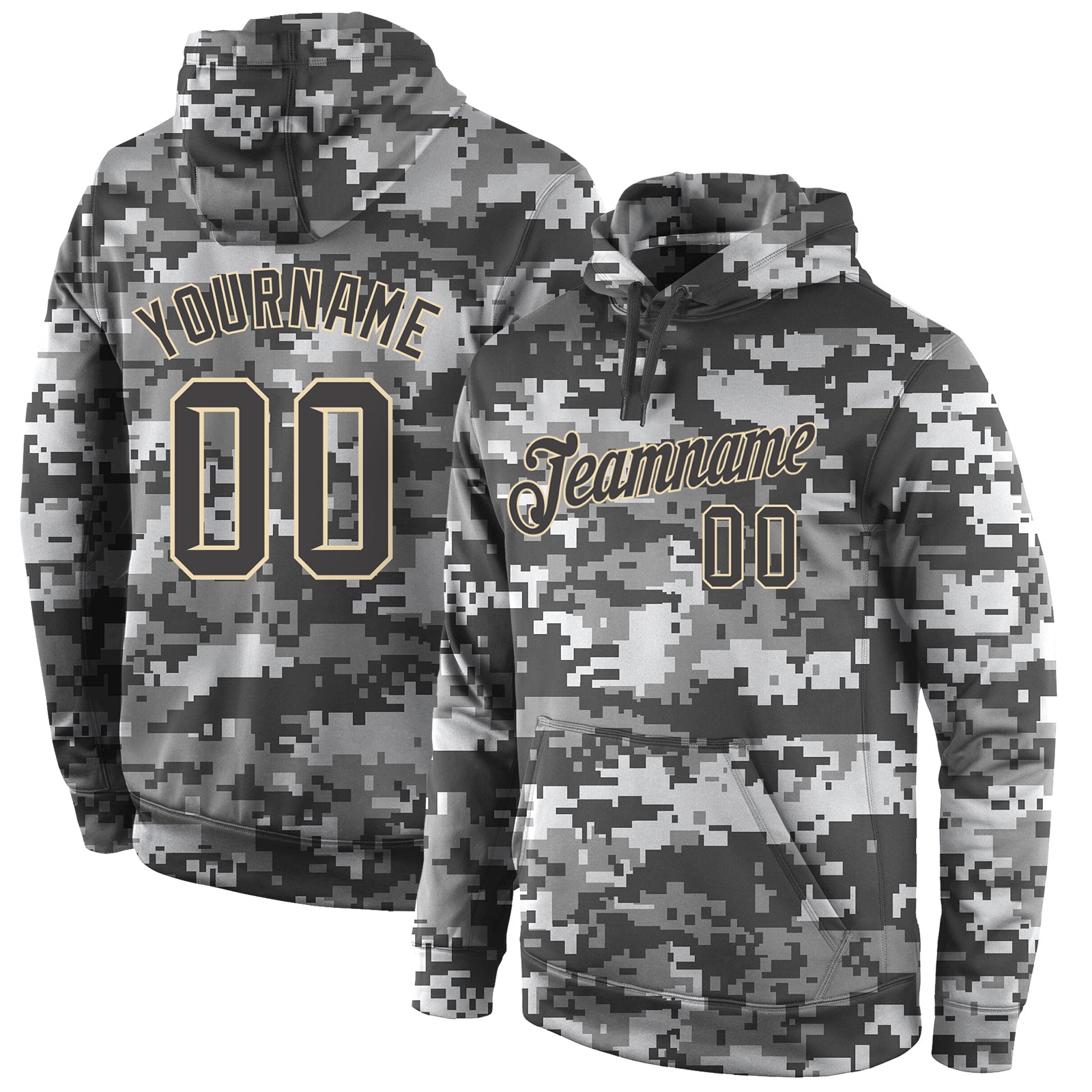 Custom Stitched Camo Dark Gray-Cream Sports Pullover Sweatshirt Salute To Service Hoodie