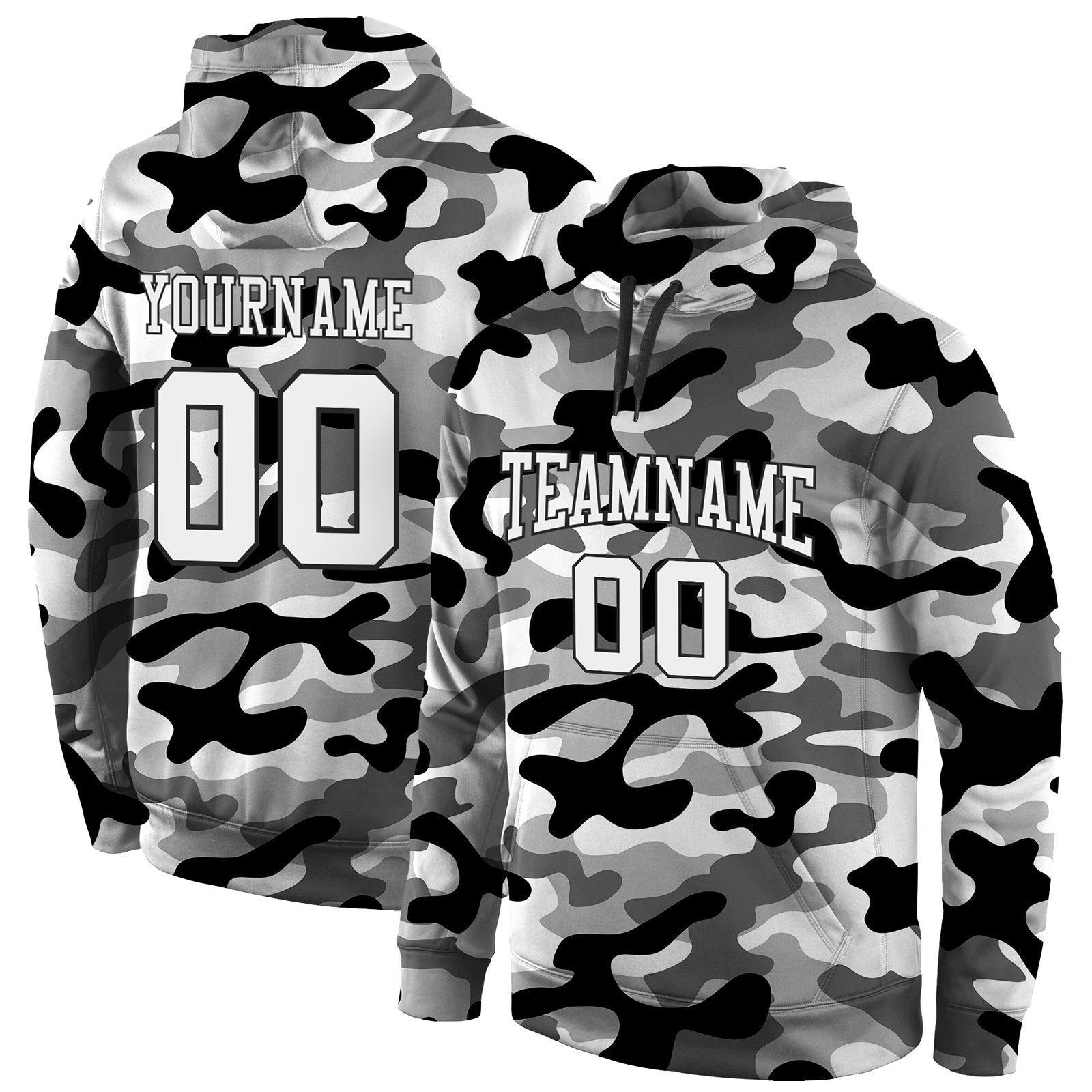 Custom Stitched Camo White-Black 3D Sports Pullover Sweatshirt Hoodie