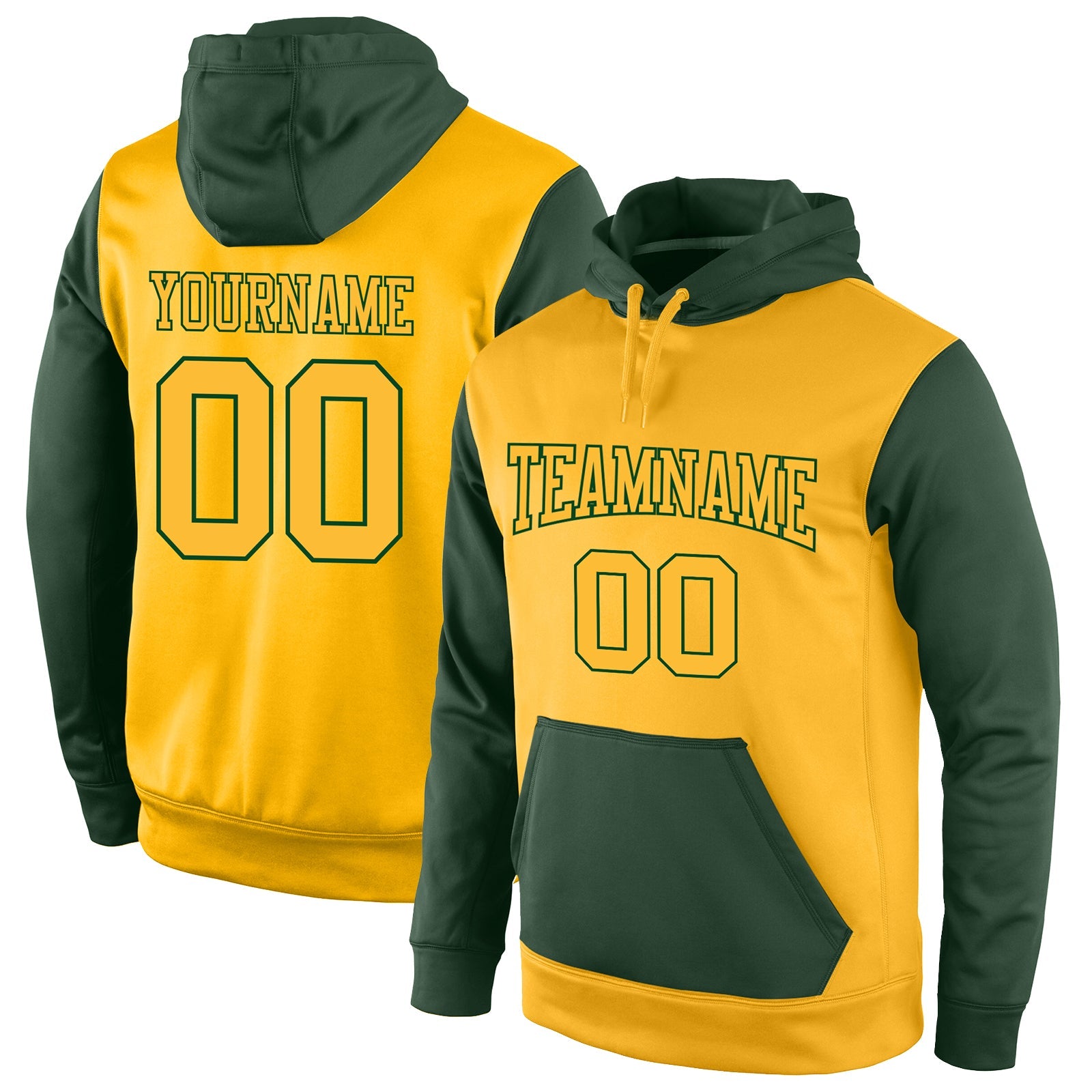 Custom Stitched Gold Gold-Green Sports Pullover Sweatshirt Hoodie