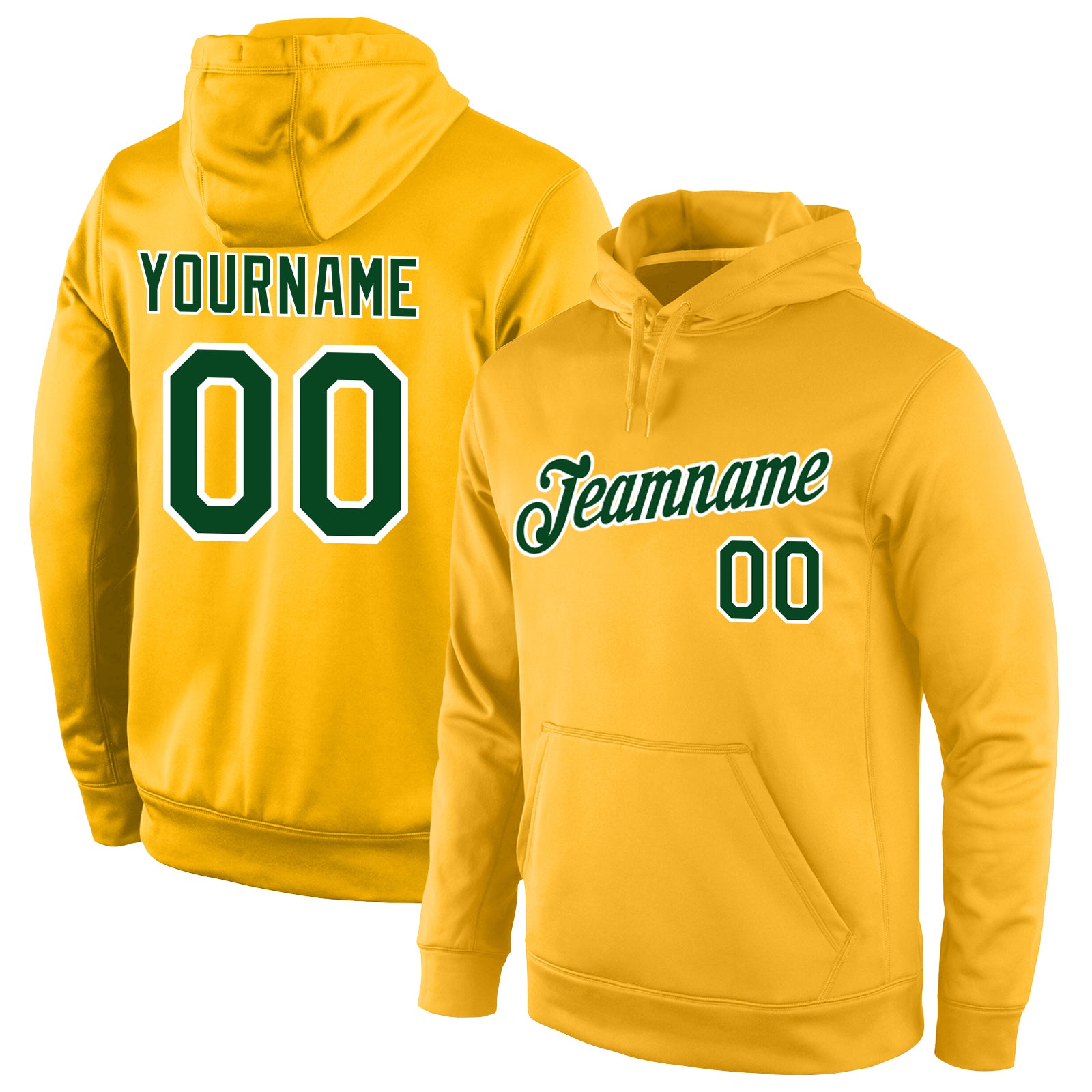 Custom Stitched Gold Green-White Sports Pullover Sweatshirt Hoodie